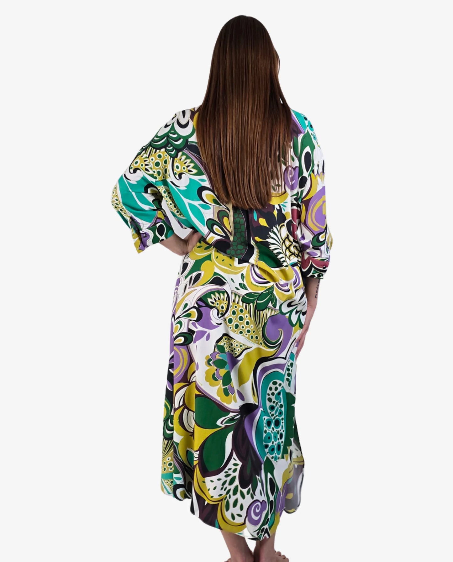 Chemisier Maxi Stampa Paisley Verde e Lilla