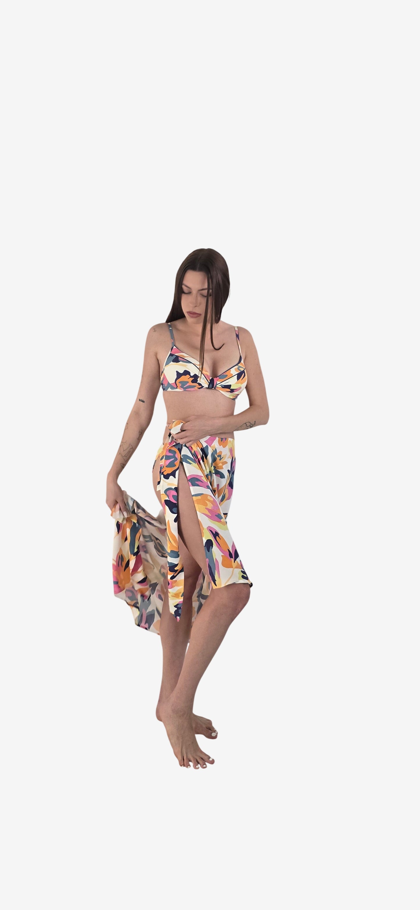 Pareo Gonna Avvolgente Fantasia Fiori Avorio — Olivia Gold