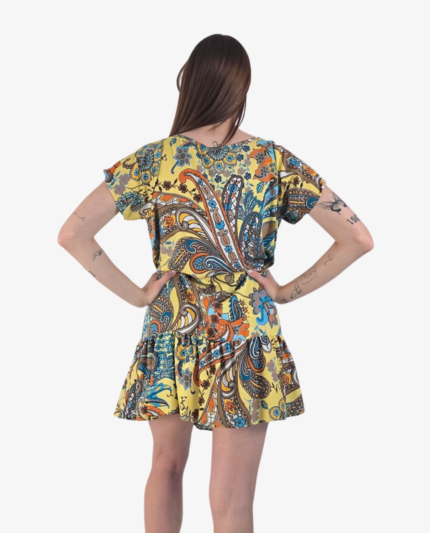 Vestitino Corto Stampa Paisley Giallo con Volant – Marette