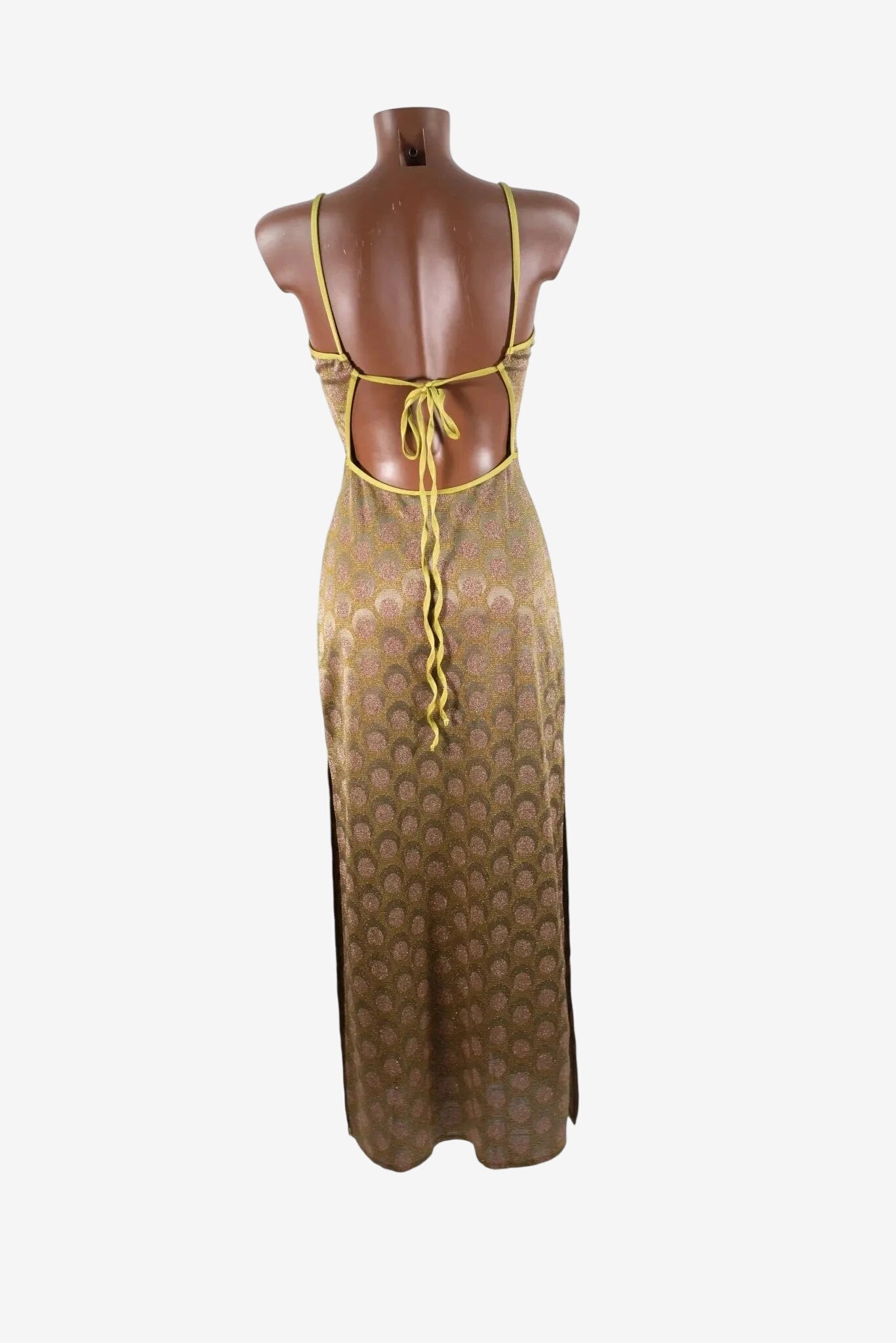 Abito lungo Otro Amor con stampa geometrica, scollo aperto sulla schiena e spalline sottili.