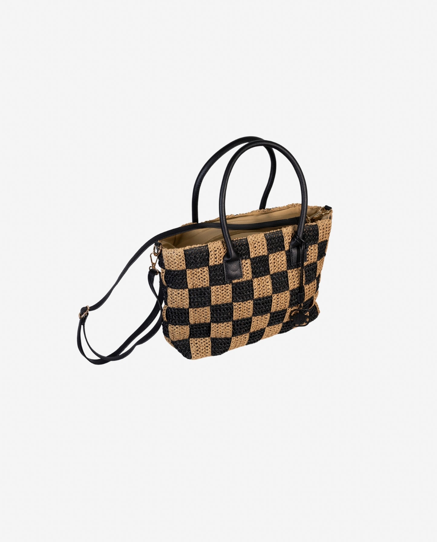 Borsa Tote Scacchi Rafia Vacanze Italiane — Borsa Mare Donna