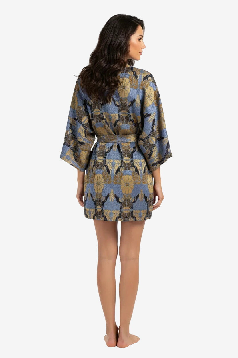 Kimono Corto Fiori Lurex Cielo/Oro – Otro Amor