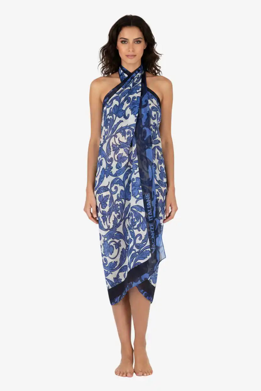Pareo Chiffon Stampa Maiolica Blu – Vacanze Italiane