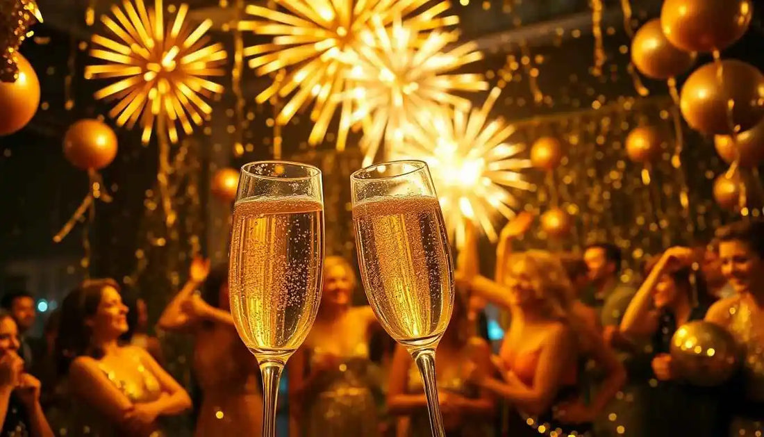 Festa elegante con calici di prosecco, palloncini dorati e fuochi d'artificio, Soho Moda Mare