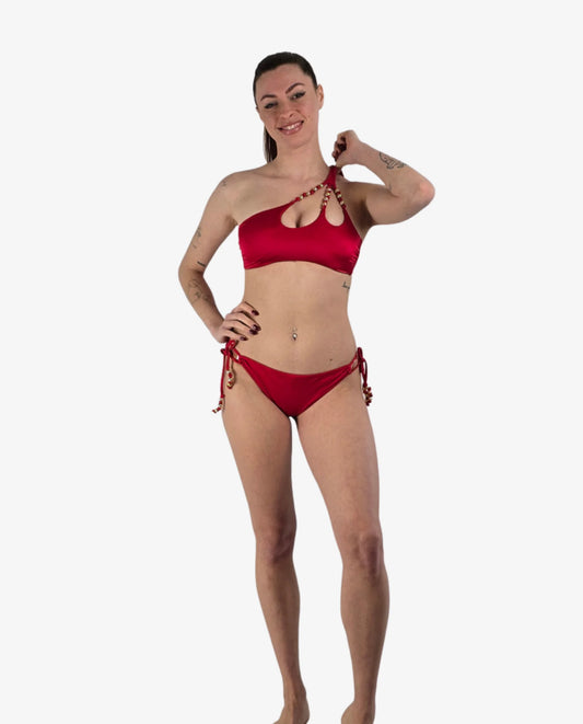 Bikini Monospalla Miss Bikini Rosso e Turchese