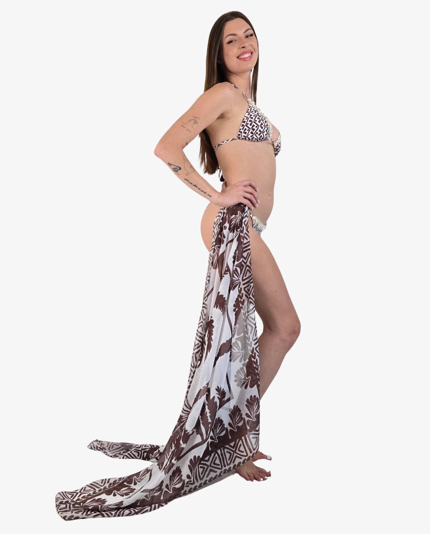 Bikini Triangolo Stampa Geometrica Moro con Conchiglie e Pareo Omaggio