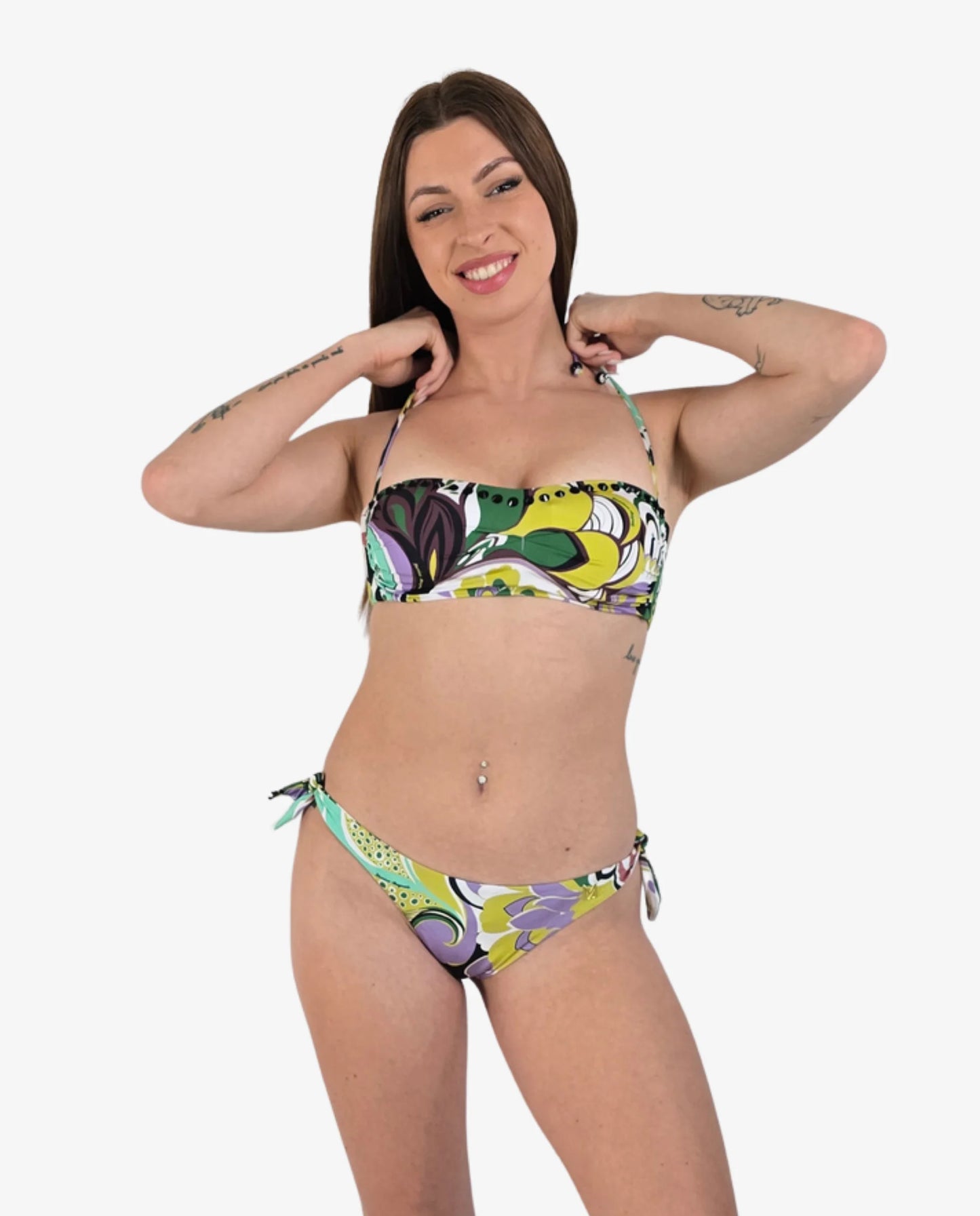 Bikini Fascia Fantasia Floreale Verde e Lilla — Marina Abagnale