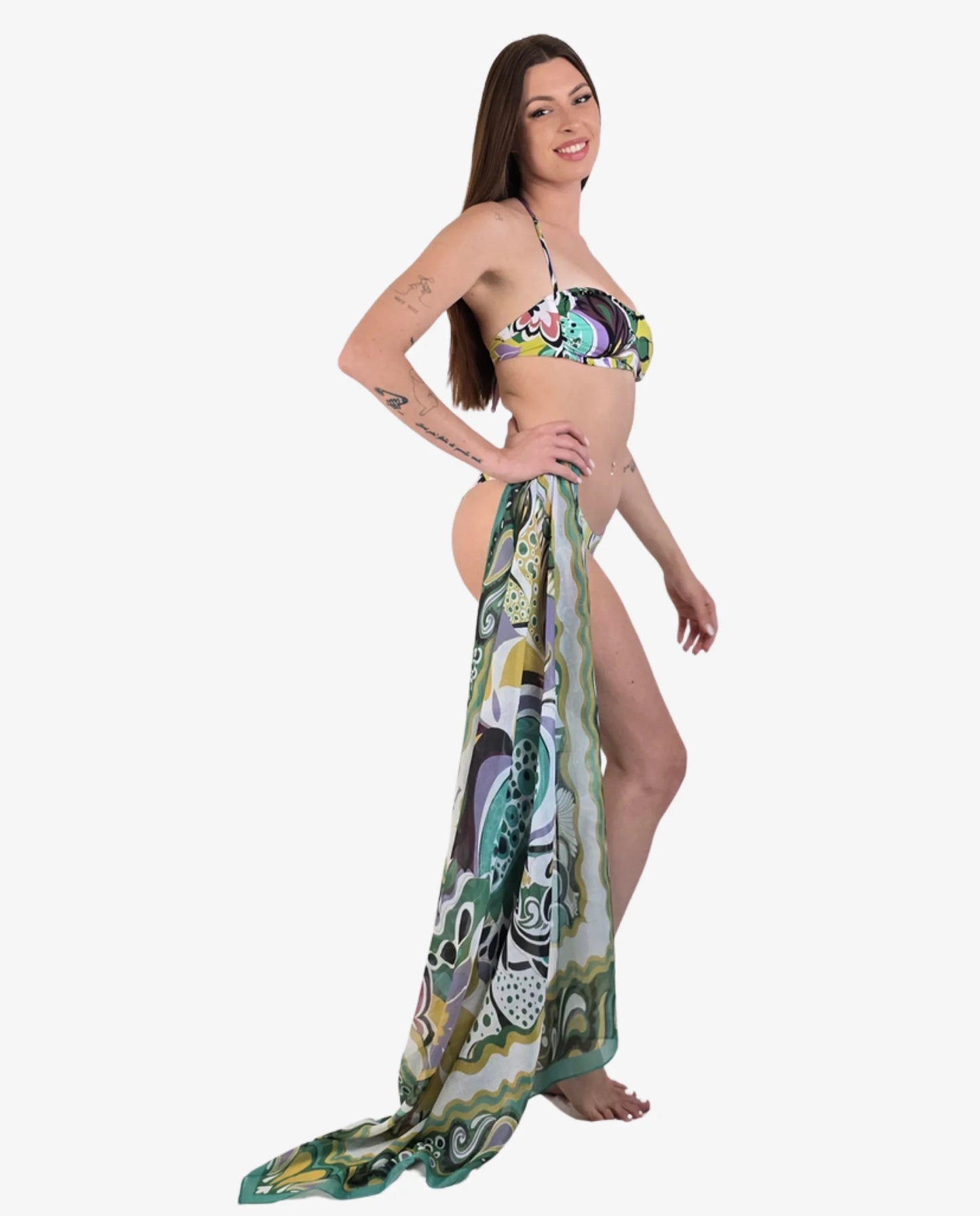 Bikini Fascia Fantasia Floreale Verde e Lilla — Marina Abagnale