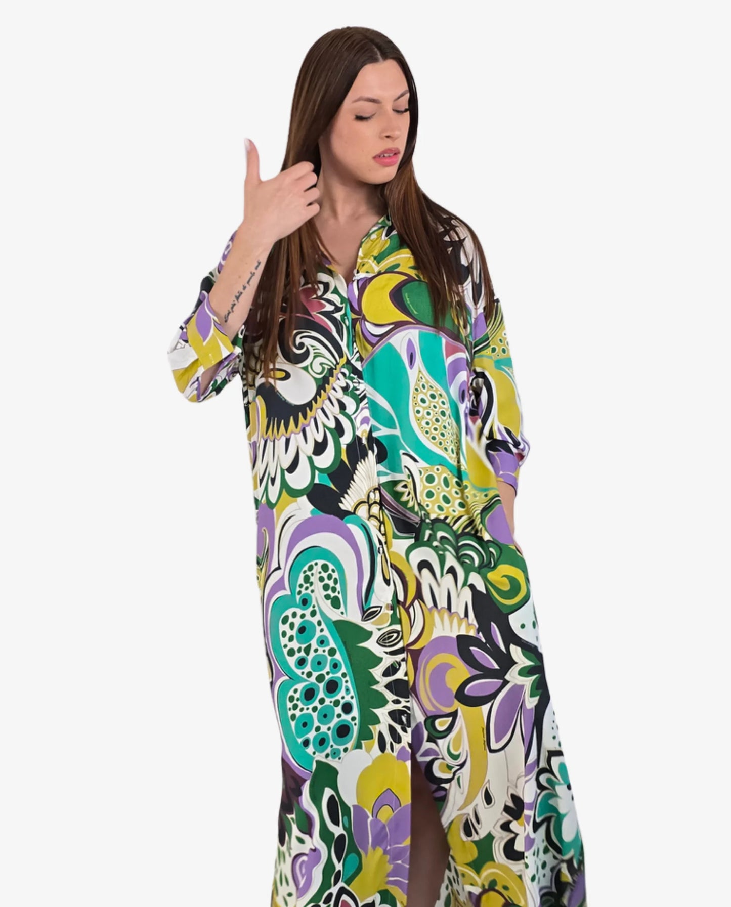 Chemisier Maxi Stampa Paisley Verde e Lilla