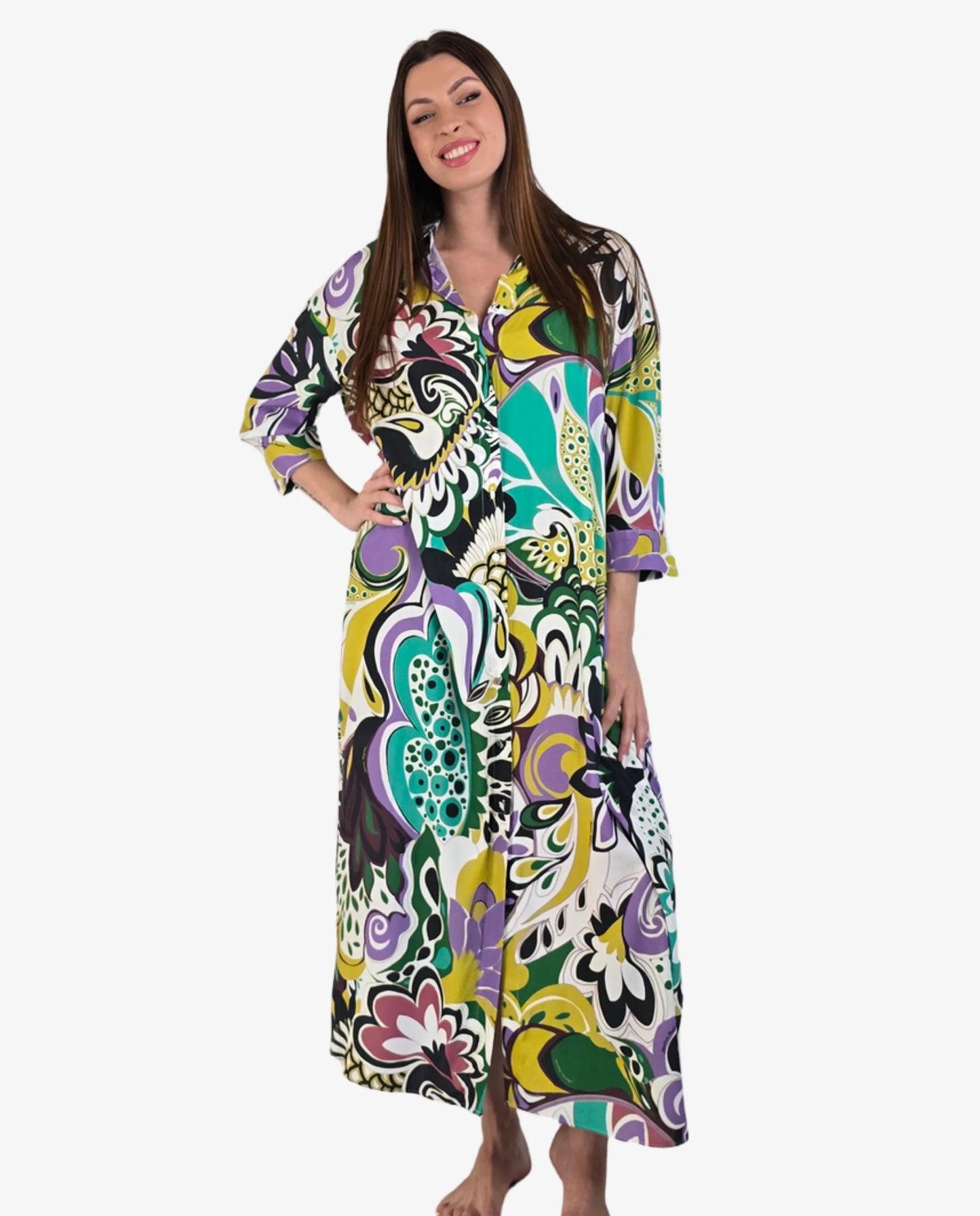 Chemisier Maxi Stampa Paisley Verde e Lilla