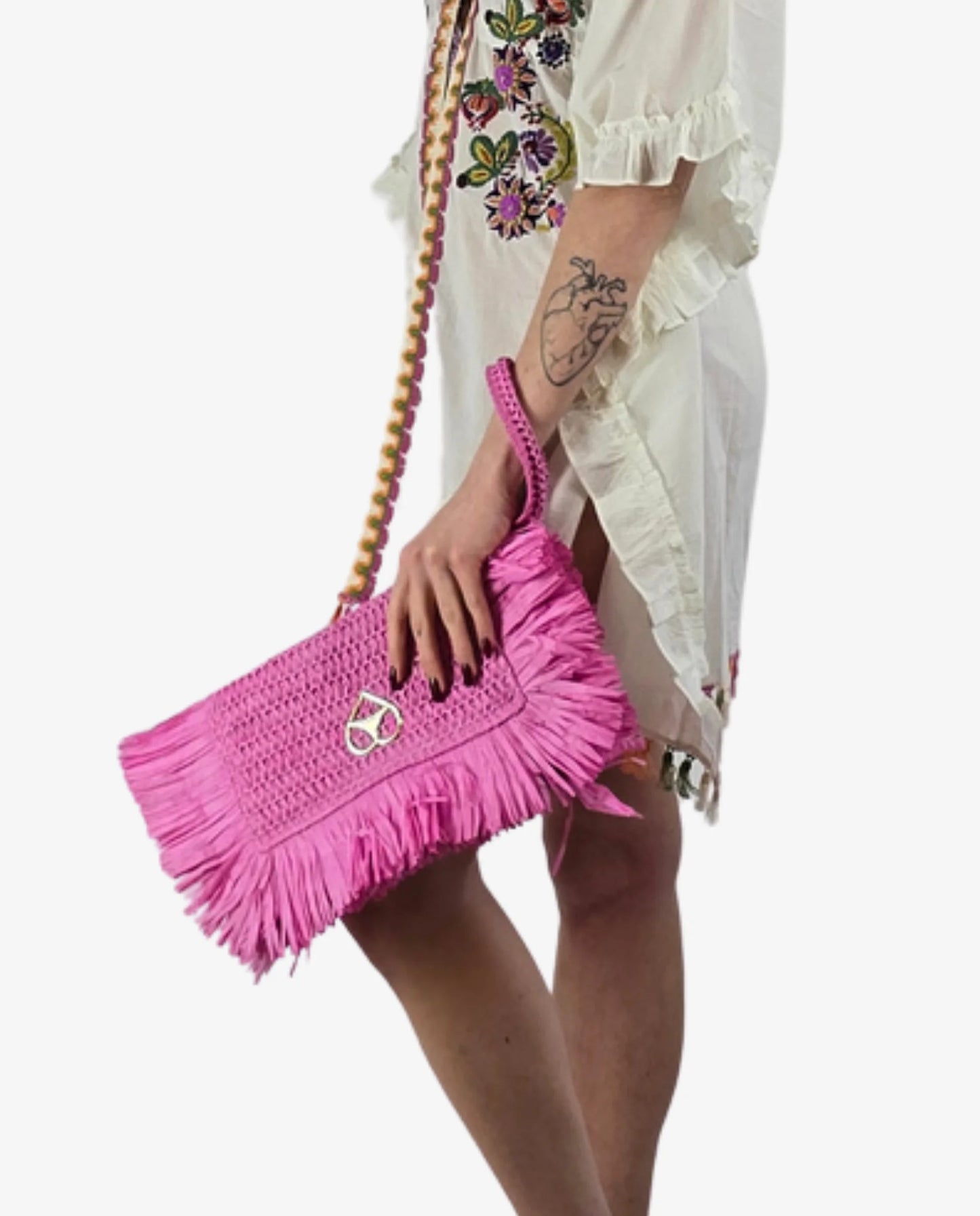 Pochette Miss Bikini Eco Rafia Marrone e Rosa