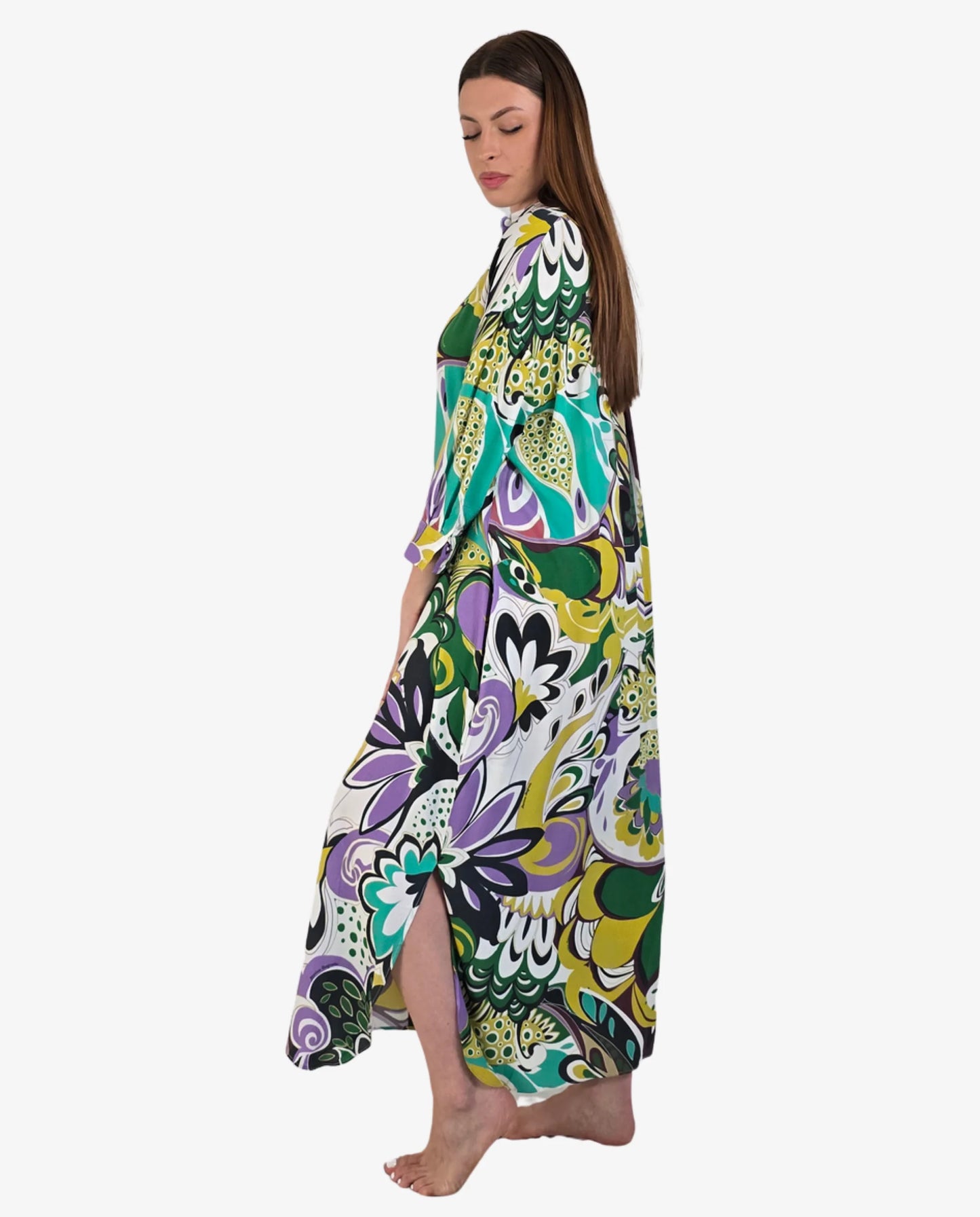 Chemisier Maxi Stampa Paisley Verde e Lilla