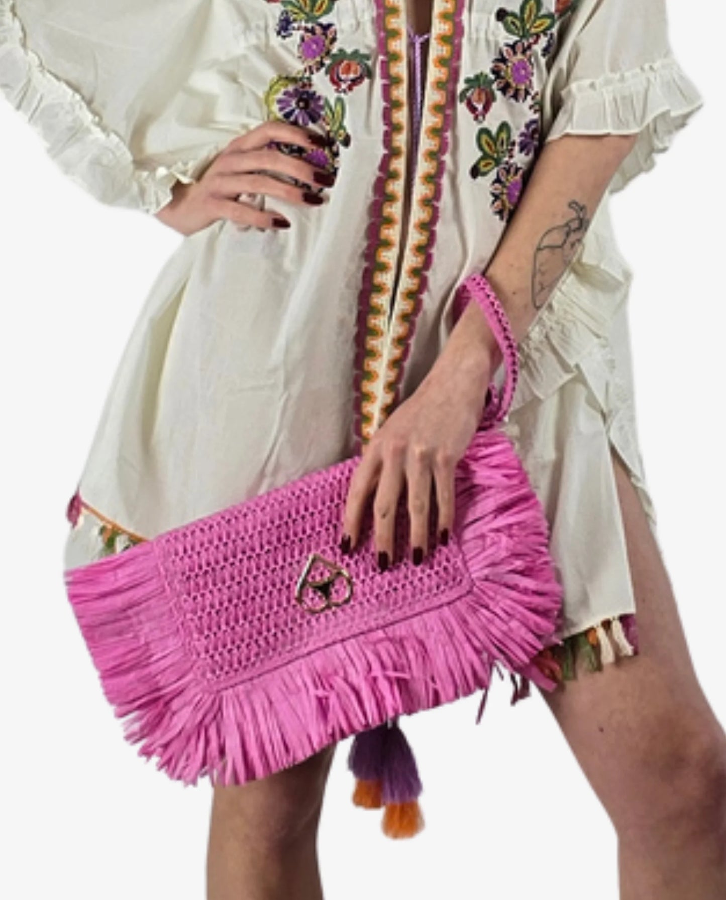 Pochette Miss Bikini Eco Rafia Marrone e Rosa