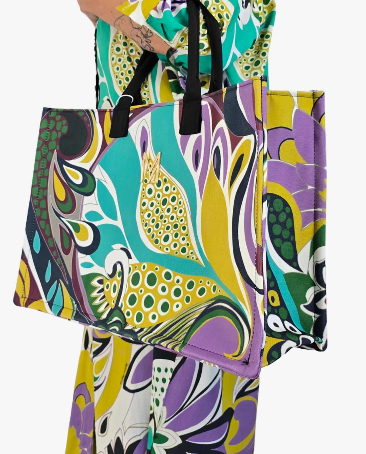 Borsa Tote Stampa Paisley Verde e Lilla