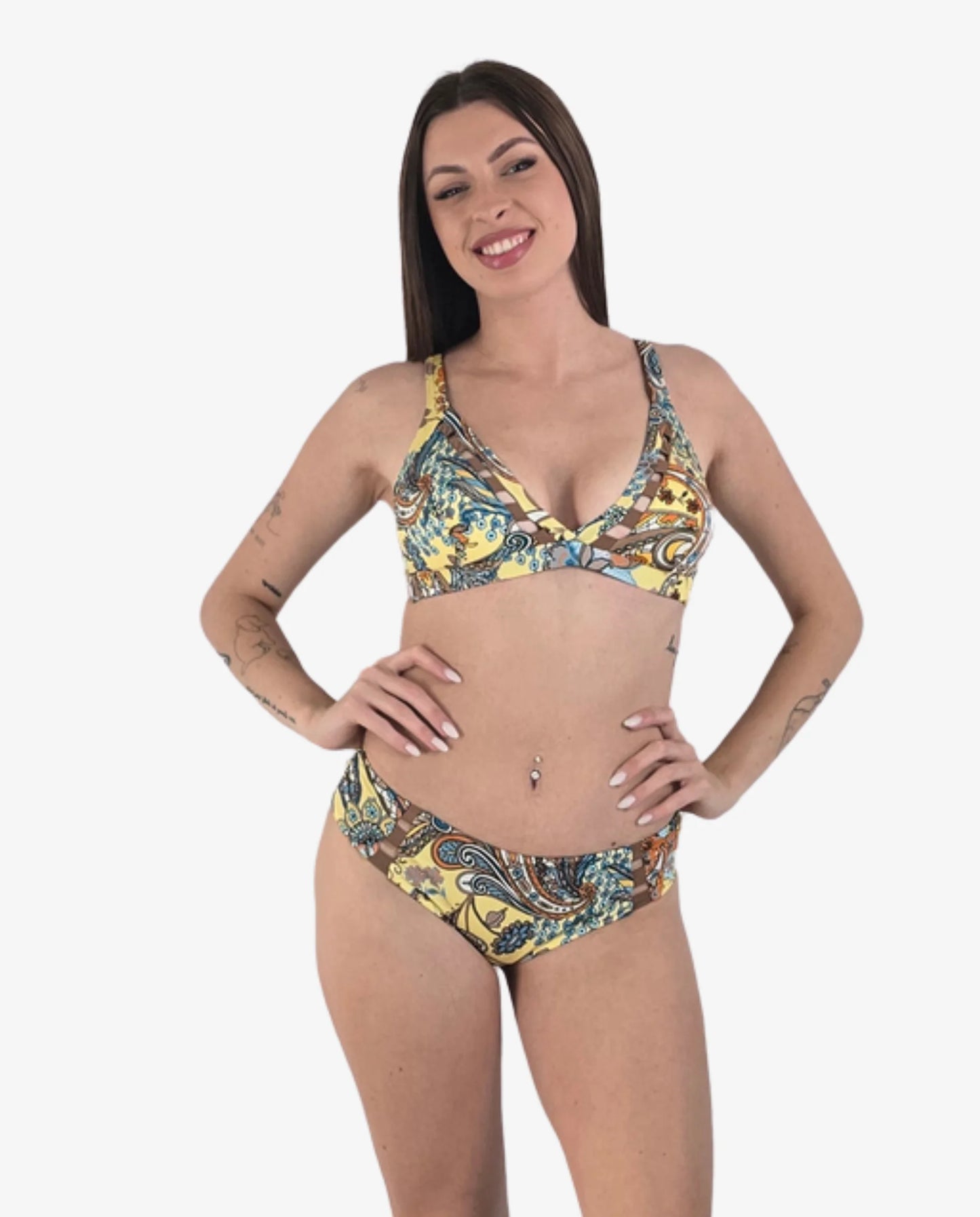 Bikini Triangolone Stampa Paisley Giallo – Marette