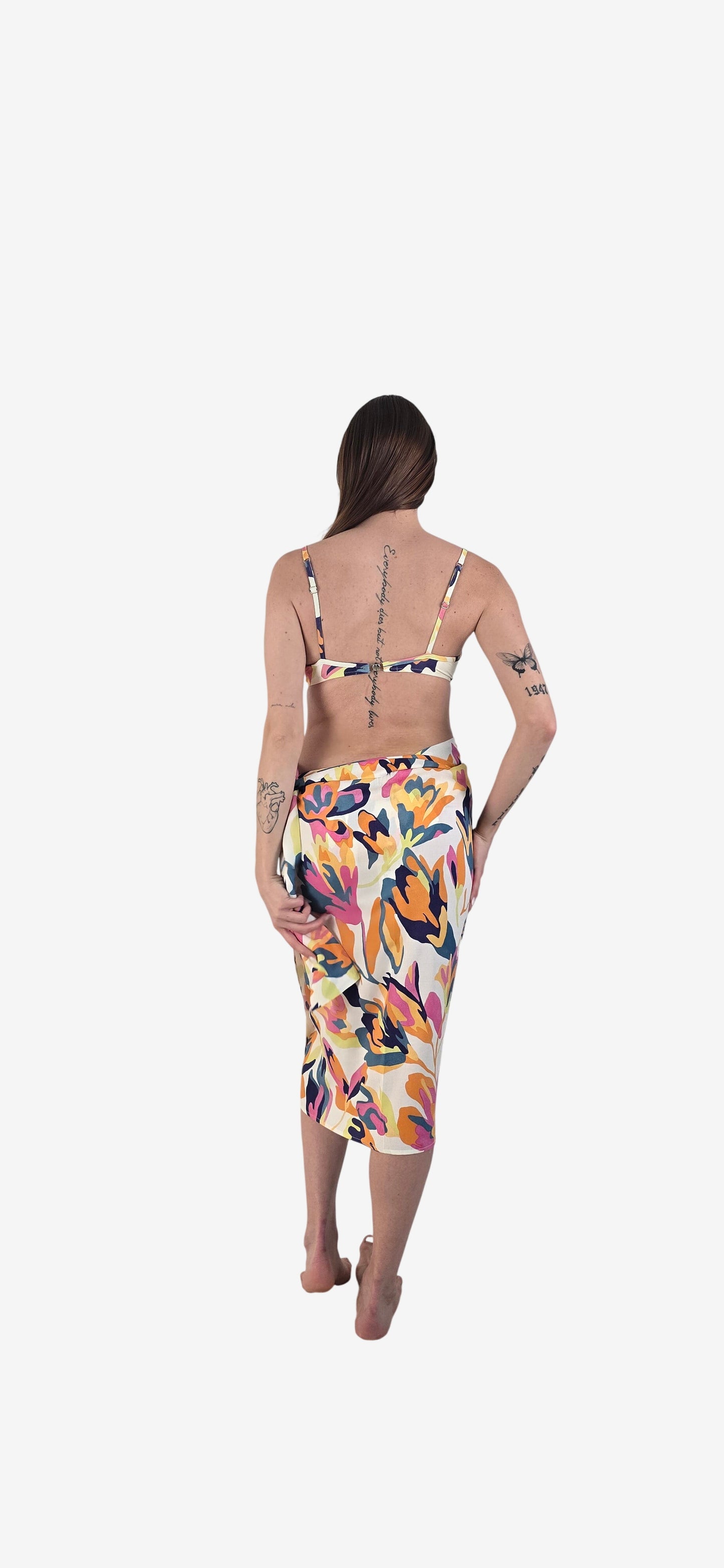 Pareo Gonna Avvolgente Fantasia Fiori Avorio — Olivia Gold
