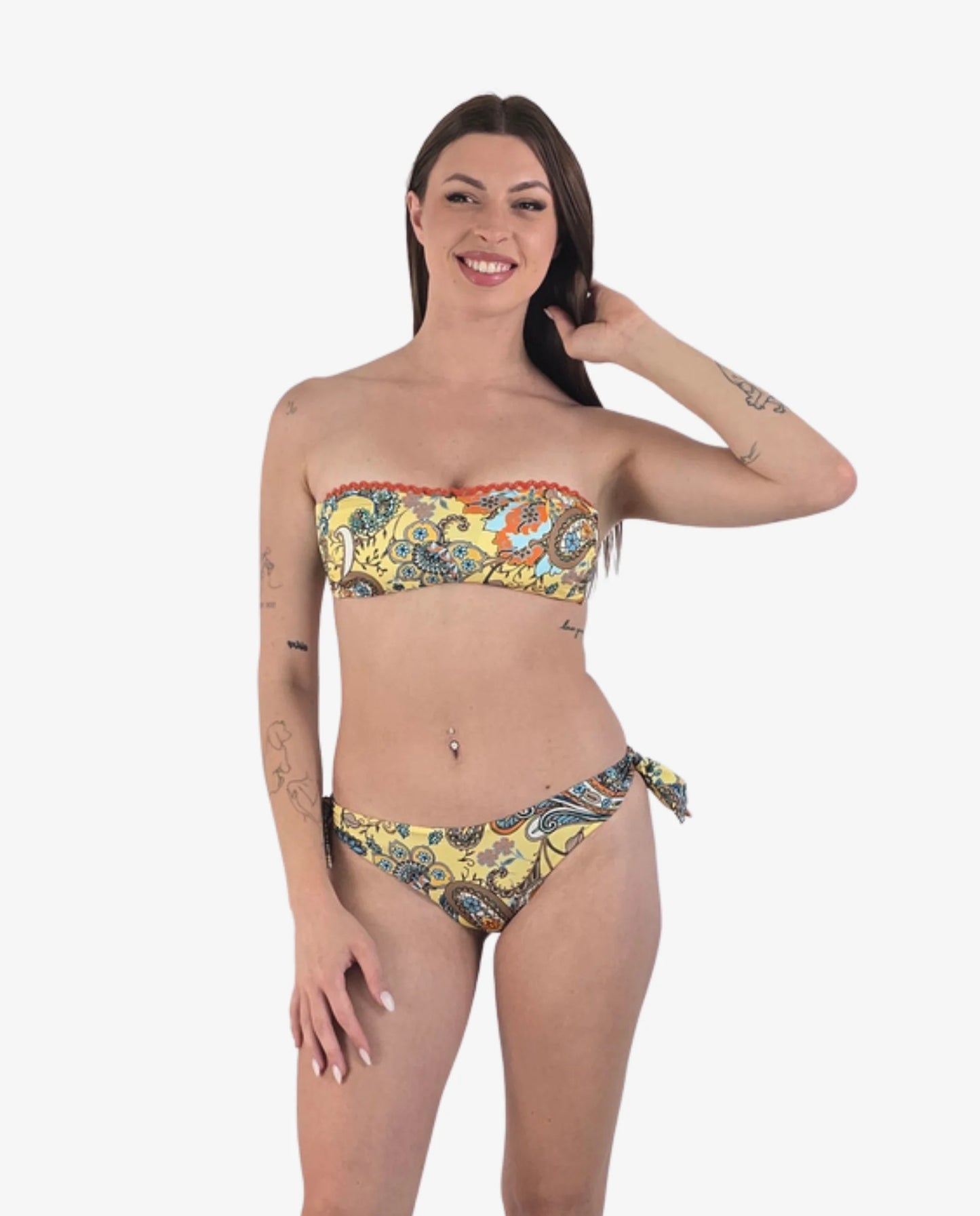 Bikini Fascia Stampa Paisley Giallo con Pizzo – Marette