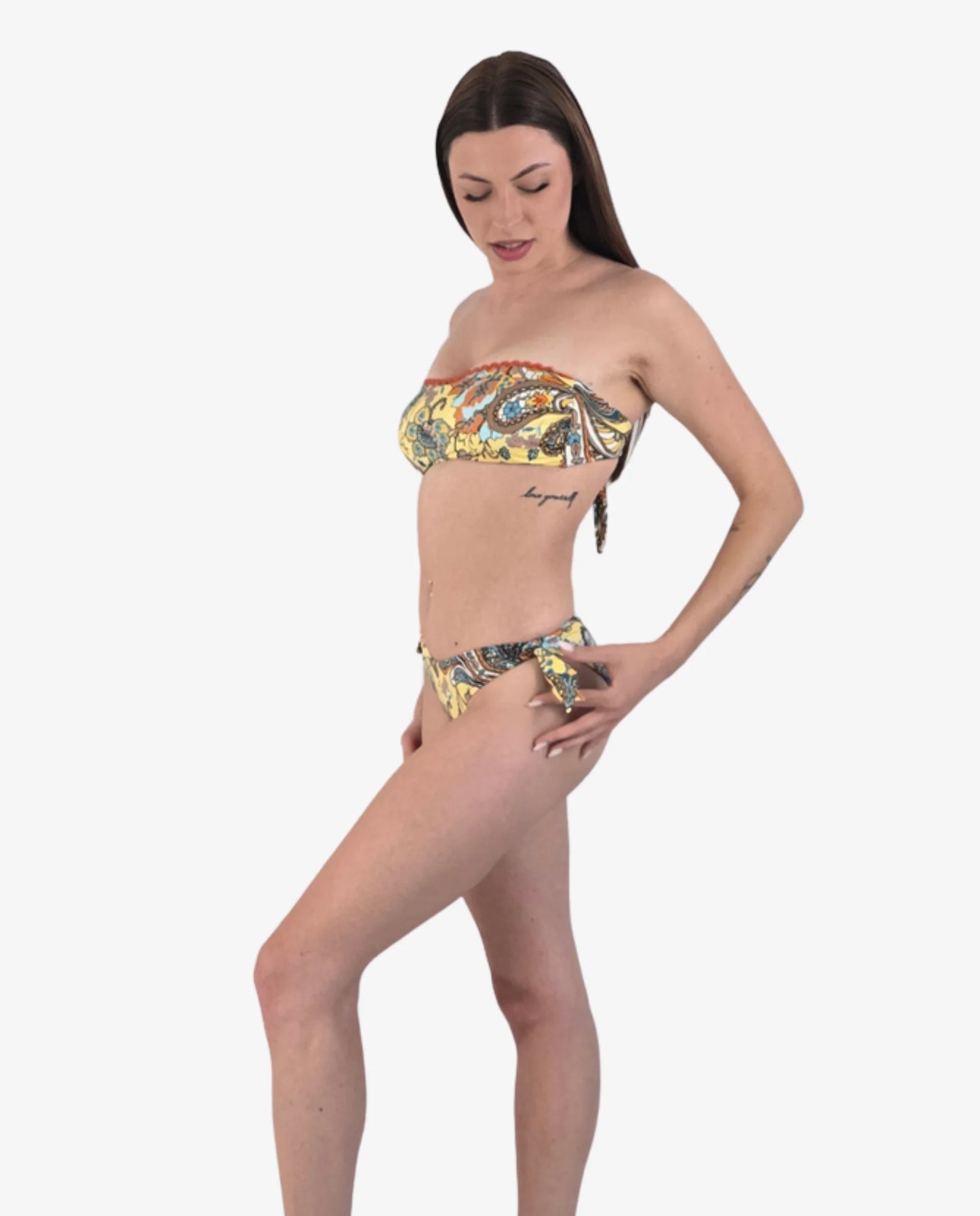 Bikini Fascia Stampa Paisley Giallo con Pizzo – Marette