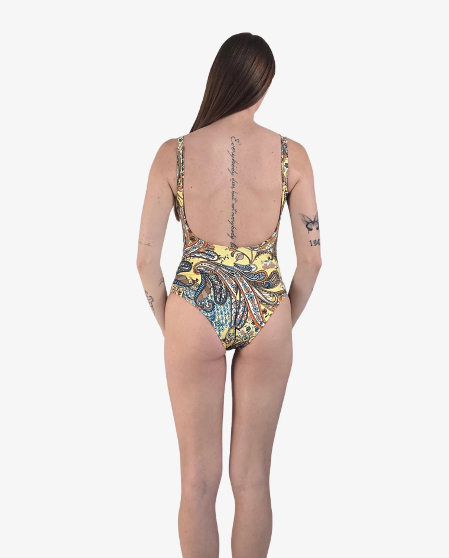 Costume Intero Stampa Paisley Giallo con Schiena Aperta