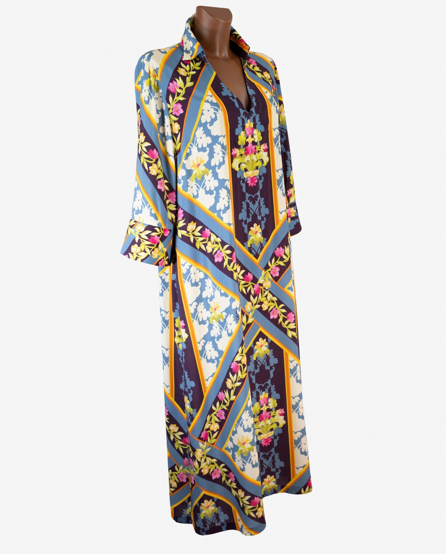 Caftano Lungo Maxi Fantasia Geometrica Floreale Barocca — Olivia Gold