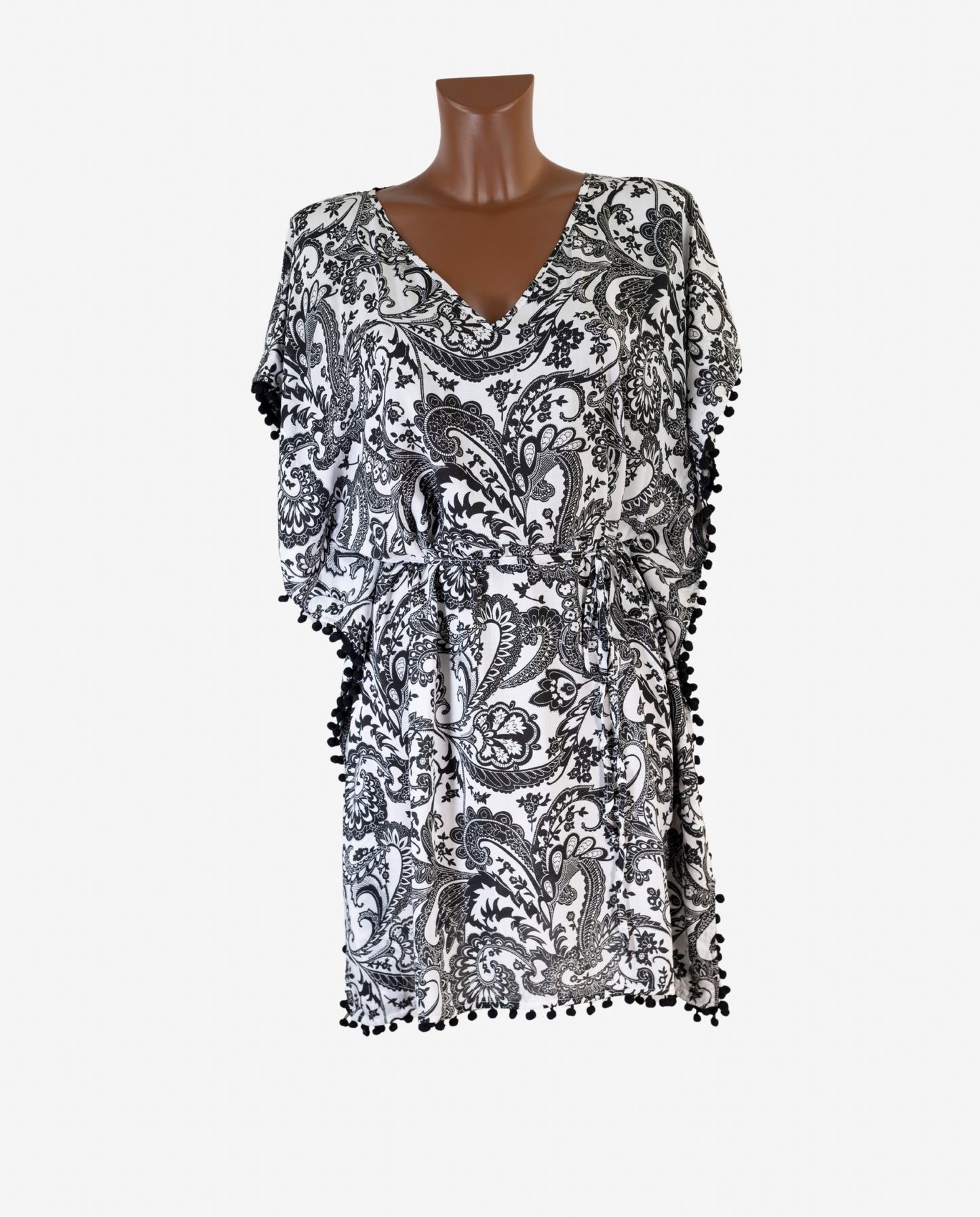 Caftano Corto Fantasia Paisley Bianco e Nero — 2Bekini
