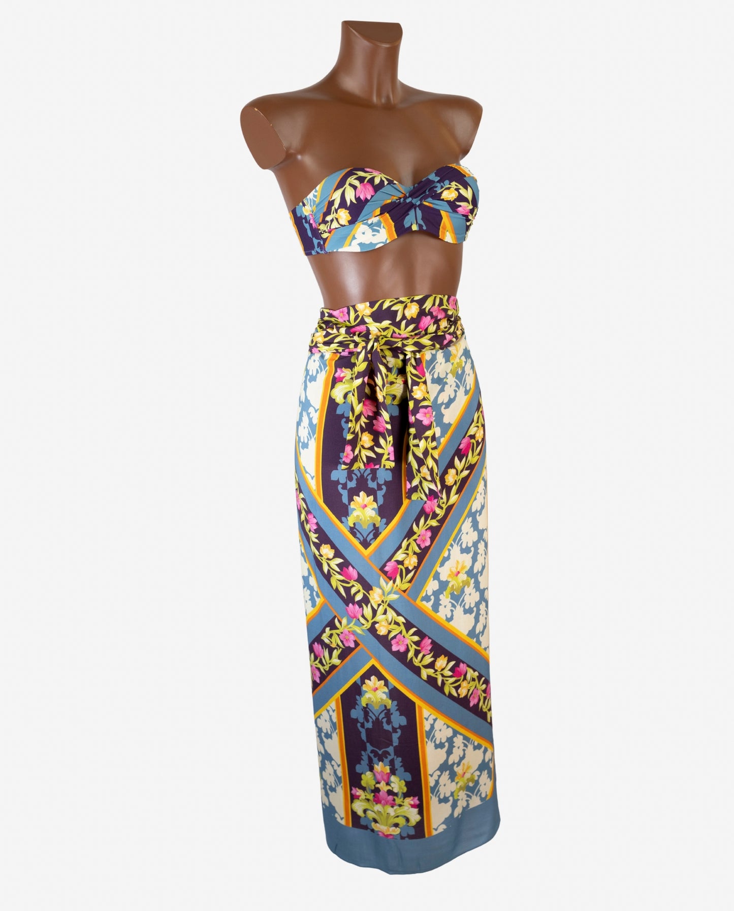Pareo Lungo Fantasia Floreale Barocca Denim — Olivia Gold