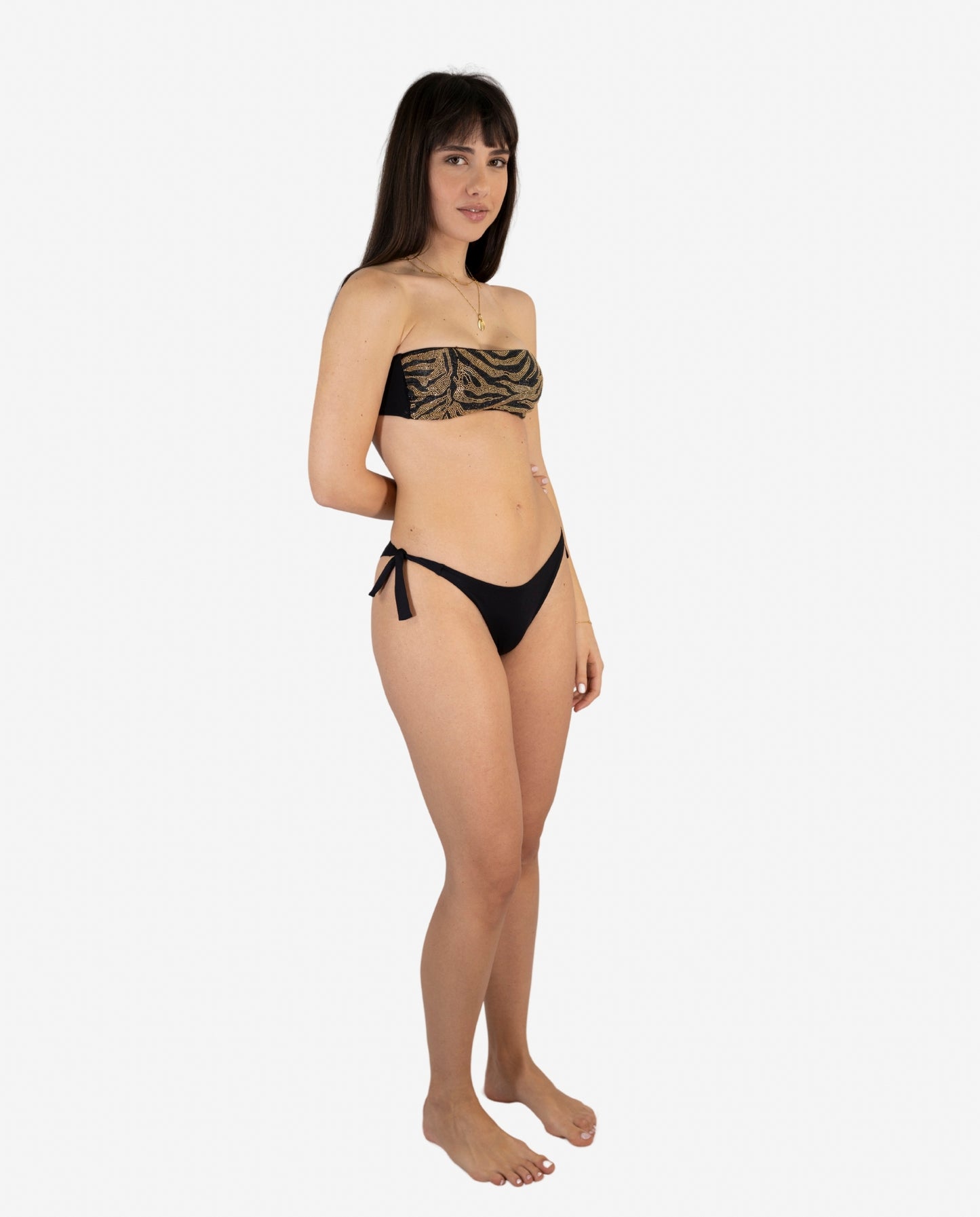 Bikini Fascia Nero con Stampa Zebrata Oro e Strass — 2Bekini