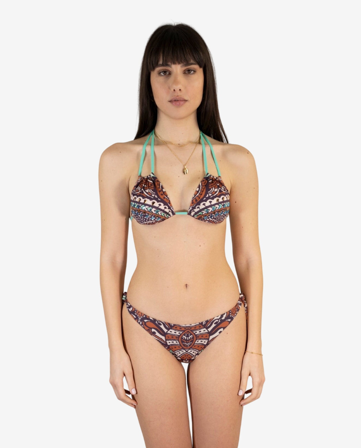 Bikini Triangolo Fantasia Etnica Moro e Acqua — 2Bekini