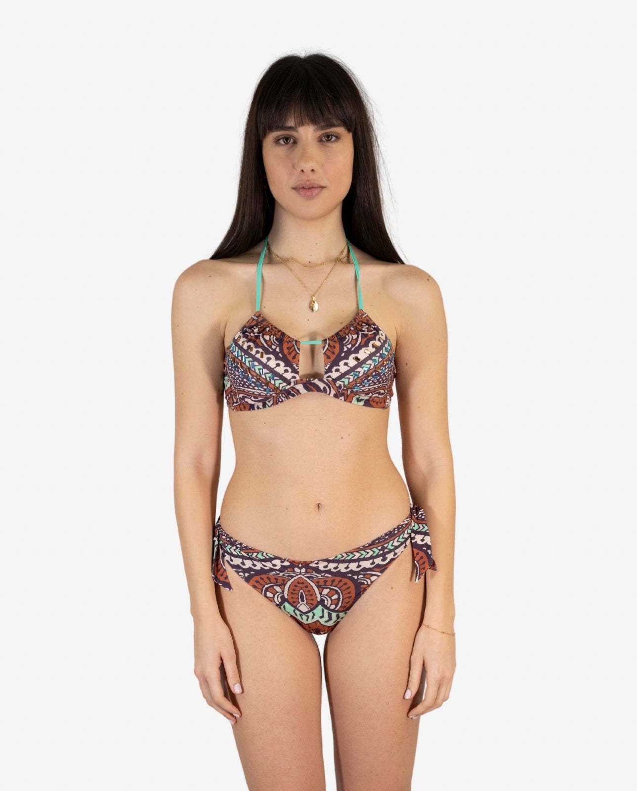 Bikini Triangolo Fantasia Etnica Moro e Acqua con Laccetti — 2Bekini