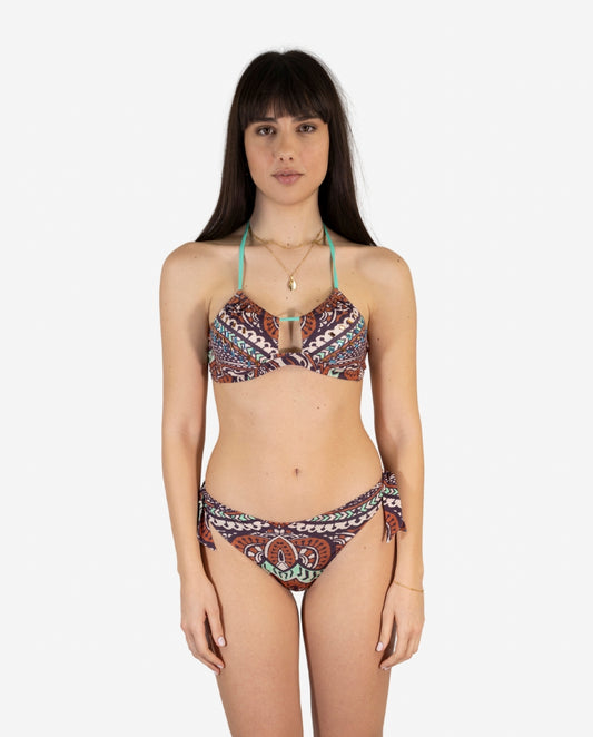 Bikini Triangolo Fantasia Etnica Moro e Acqua con Laccetti — 2Bekini