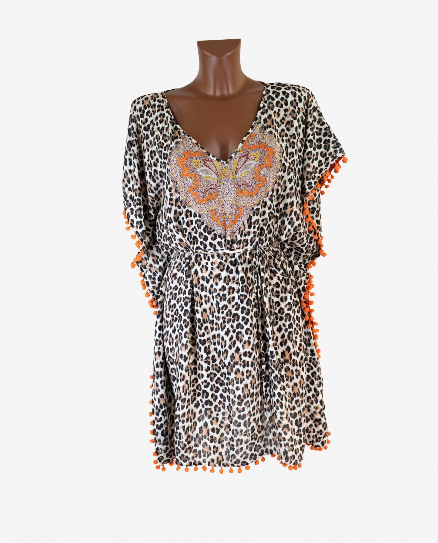 Caftano Corto Fantasia Animalier con Ricamo Farfalla — 2Bekini