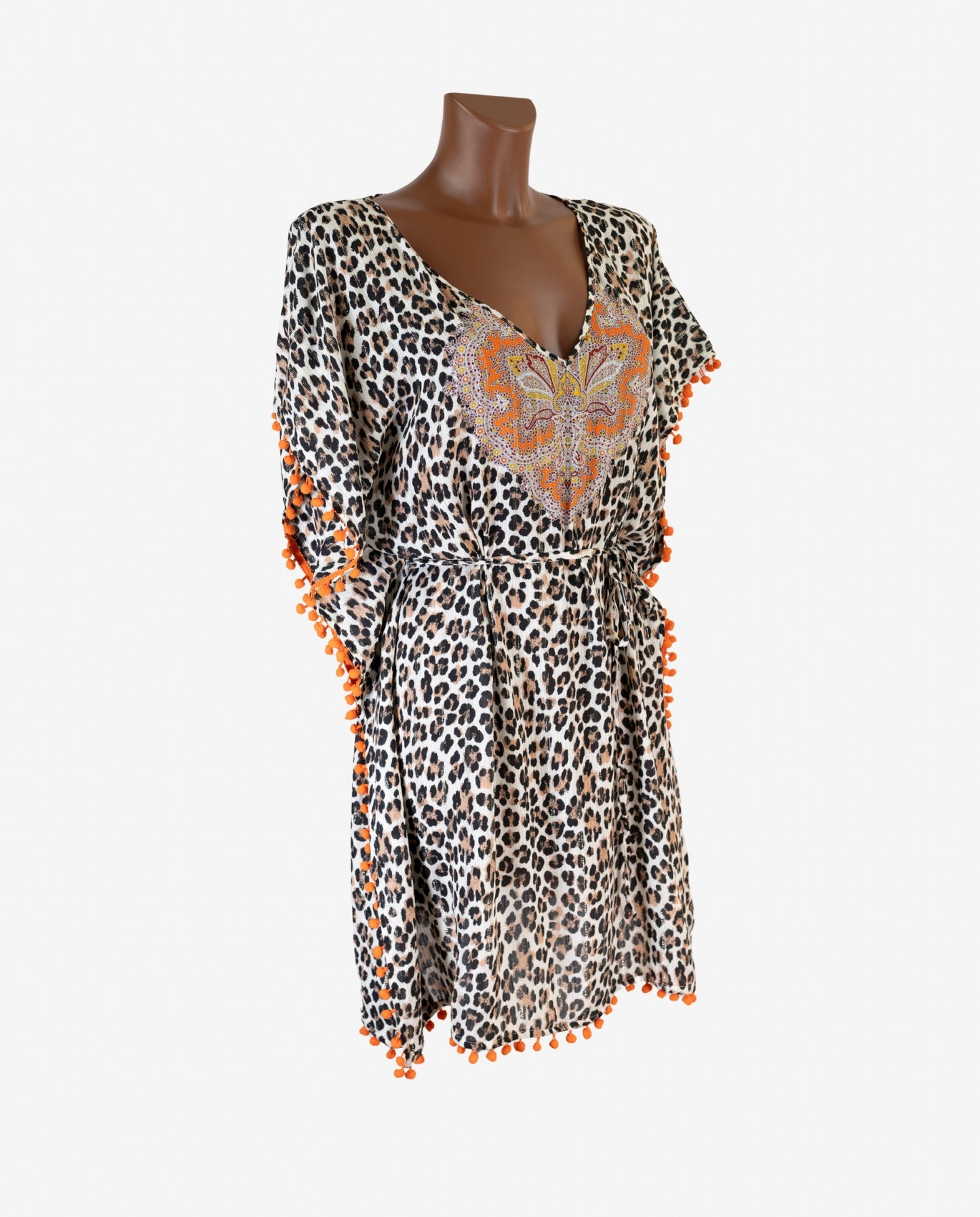 Caftano Corto Fantasia Animalier con Ricamo Farfalla — 2Bekini