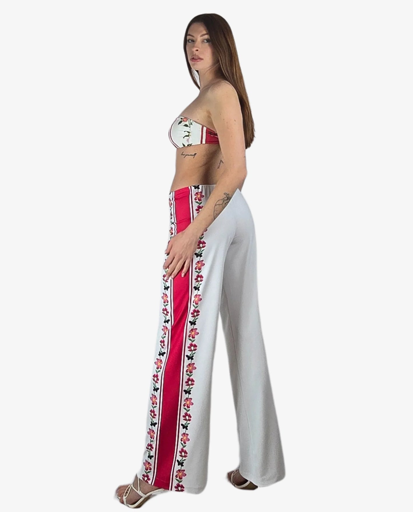 Pantalone Lycra Palazzo Bianco Righe Floreali Cruise Collection