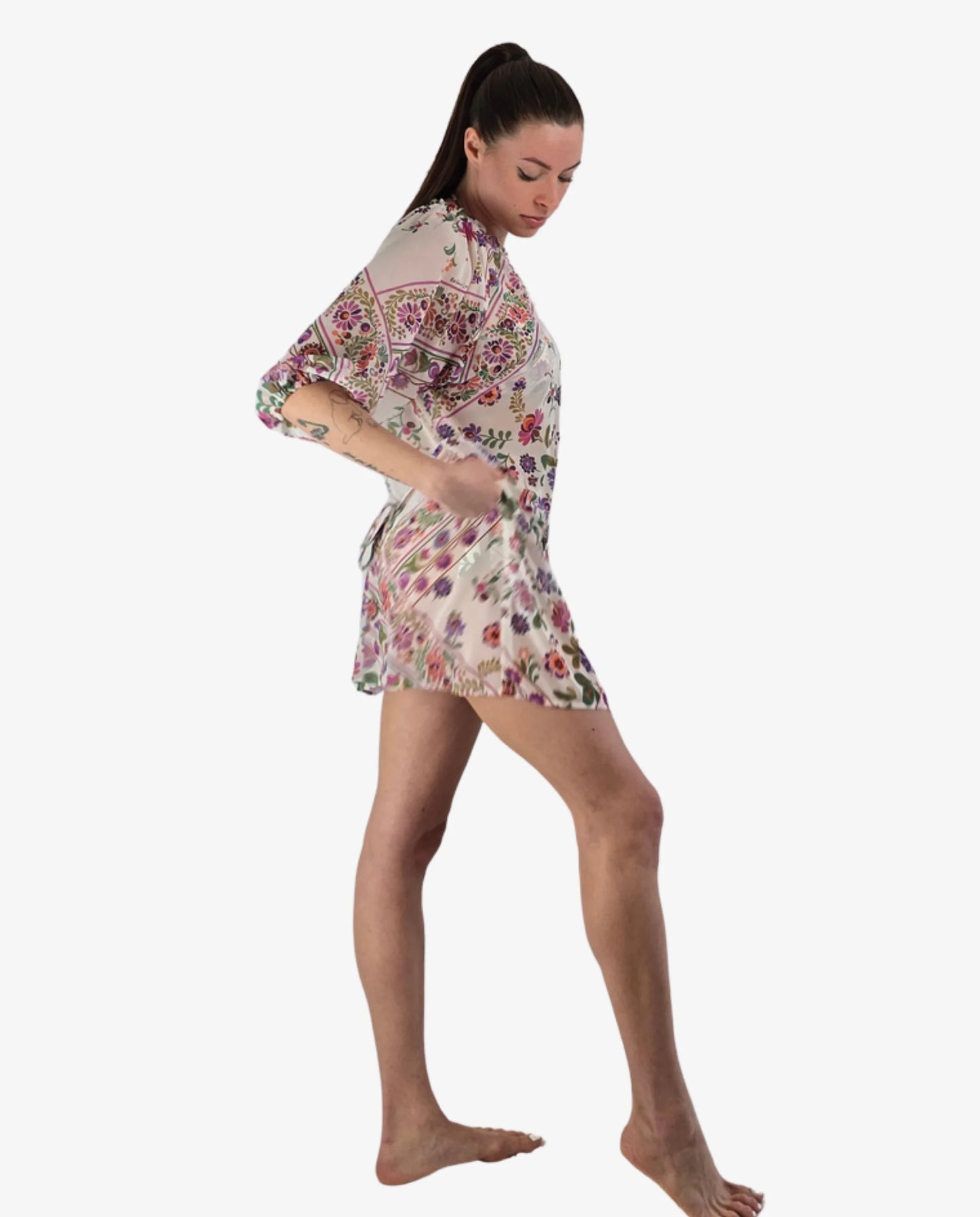 Abito Corto Miss Bikini Fantasia Fiori Bianco e Giallo