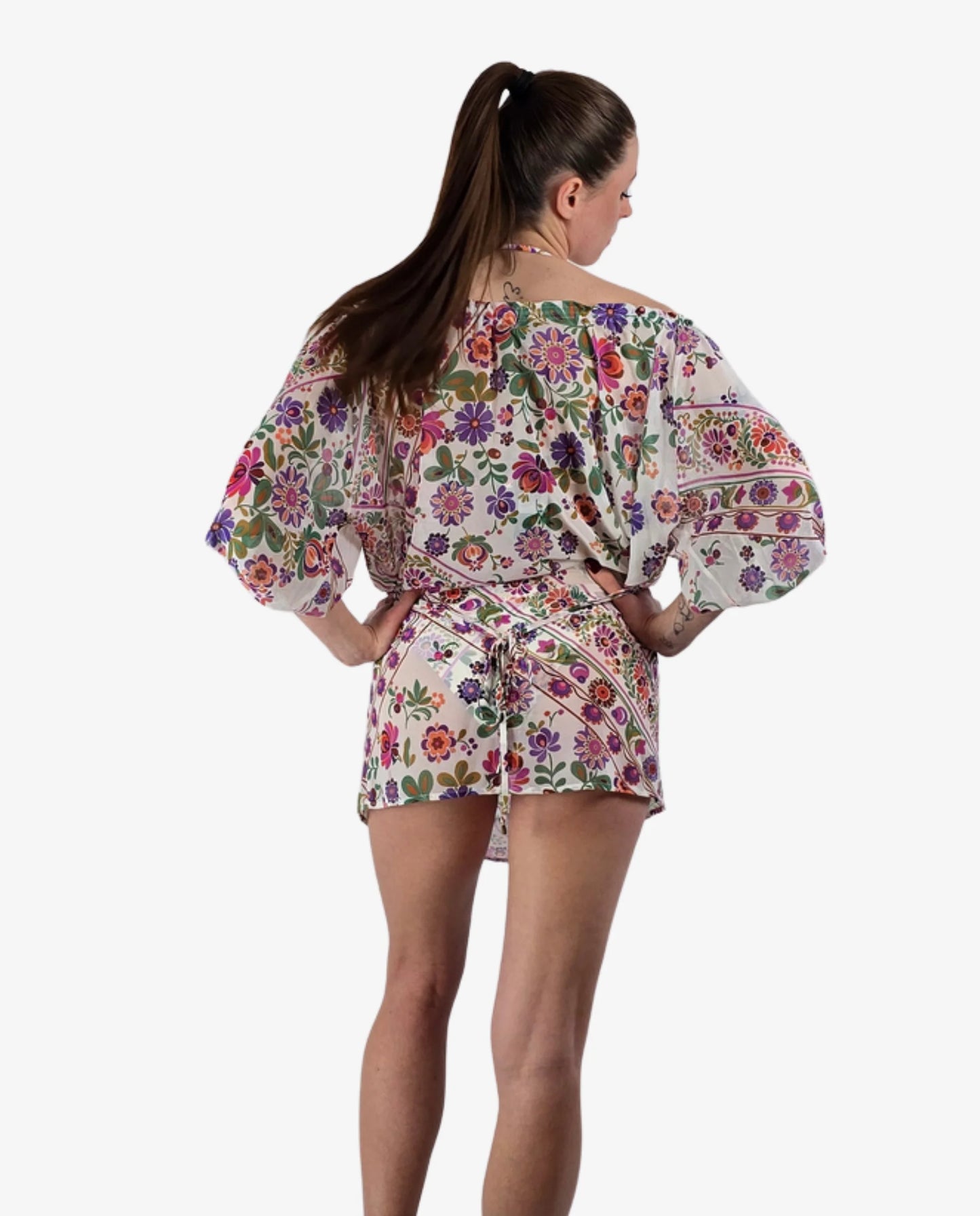 Abito Corto Miss Bikini Fantasia Fiori Bianco e Giallo