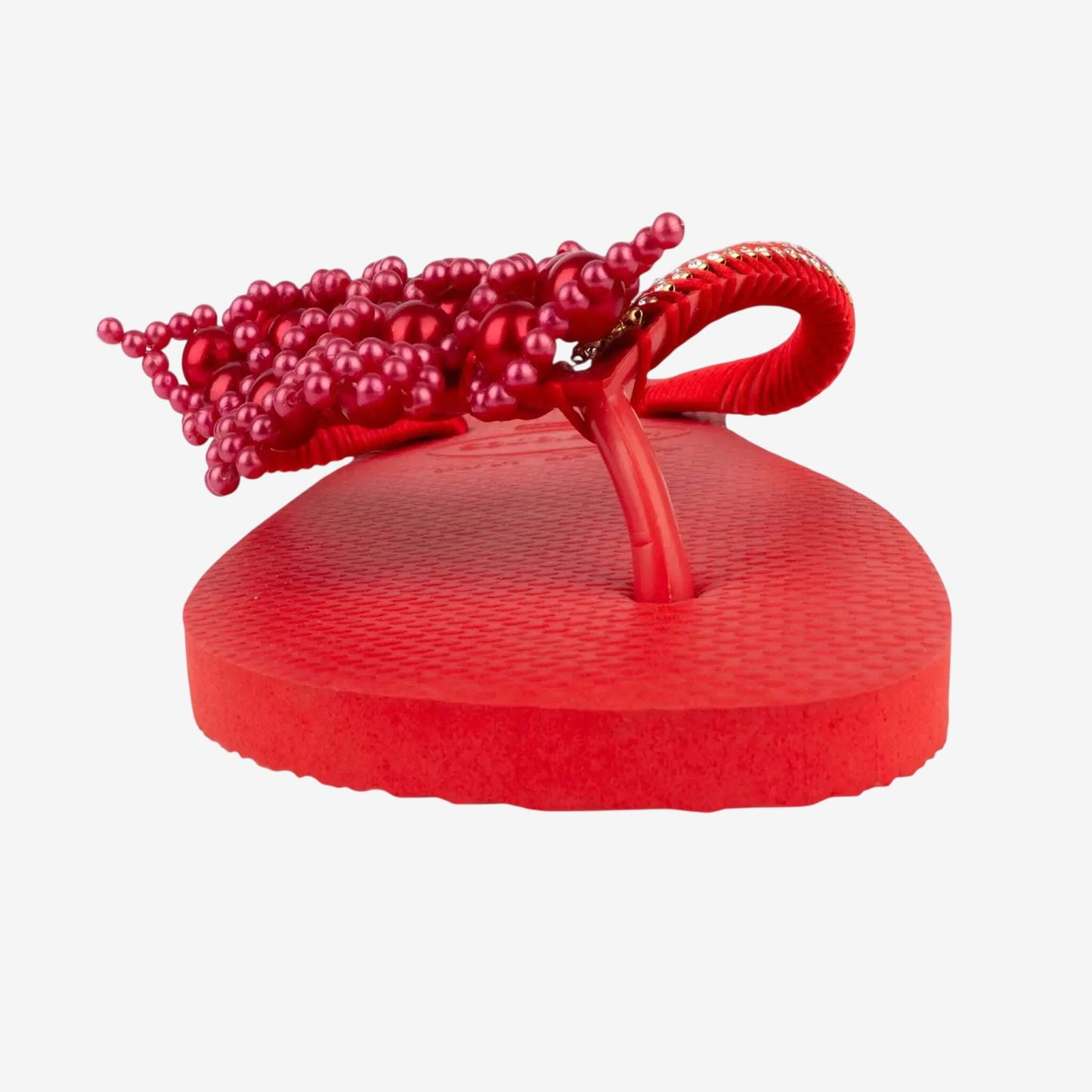 Infradito Havaianas rosso decorato con perle e strass.