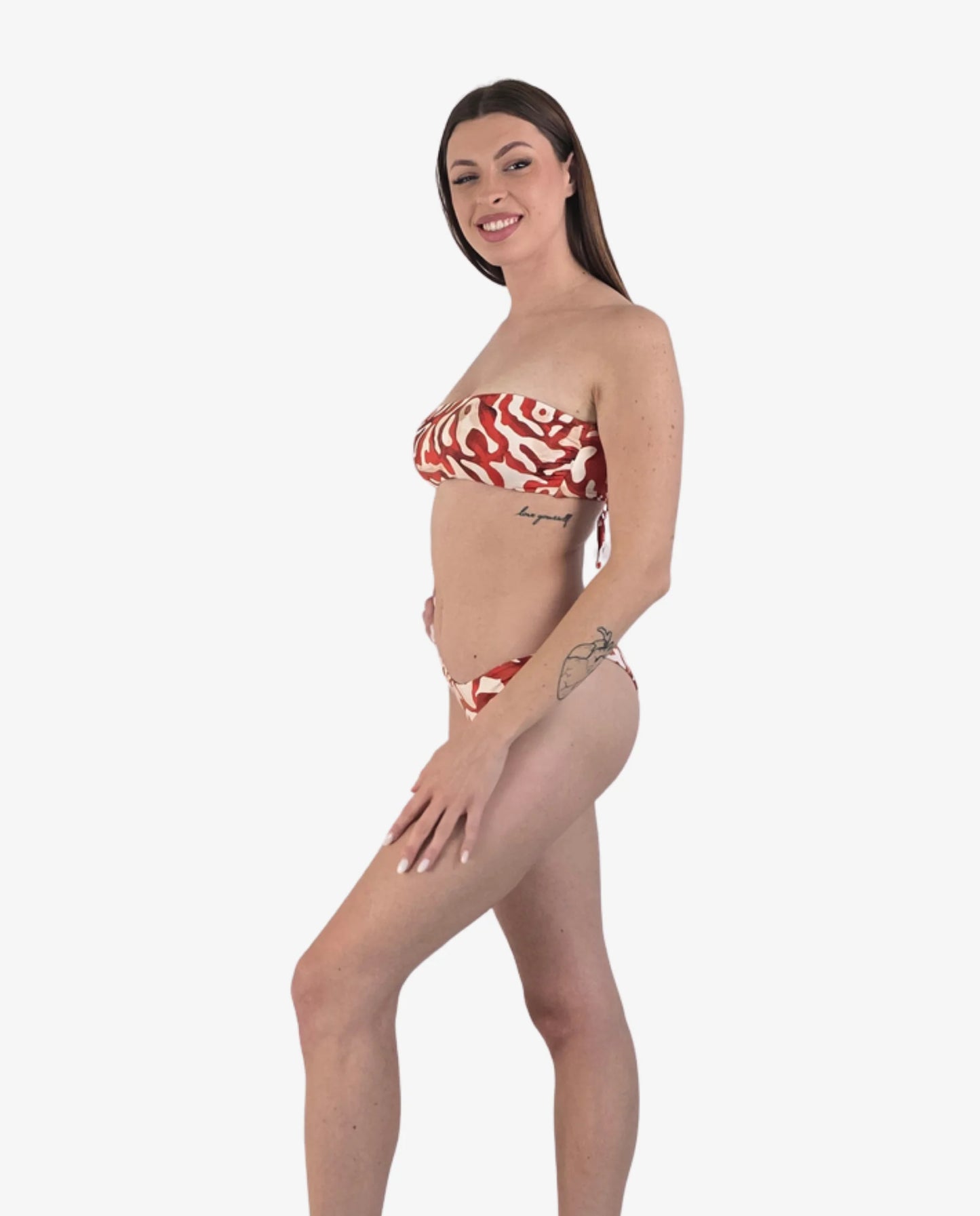 Bikini Fascia Fantasia Astratta Rossa e Avorio — Vista Mare