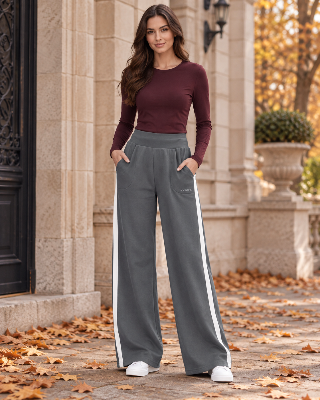 Pantalone in Felpa con Bande Salvia Iconique