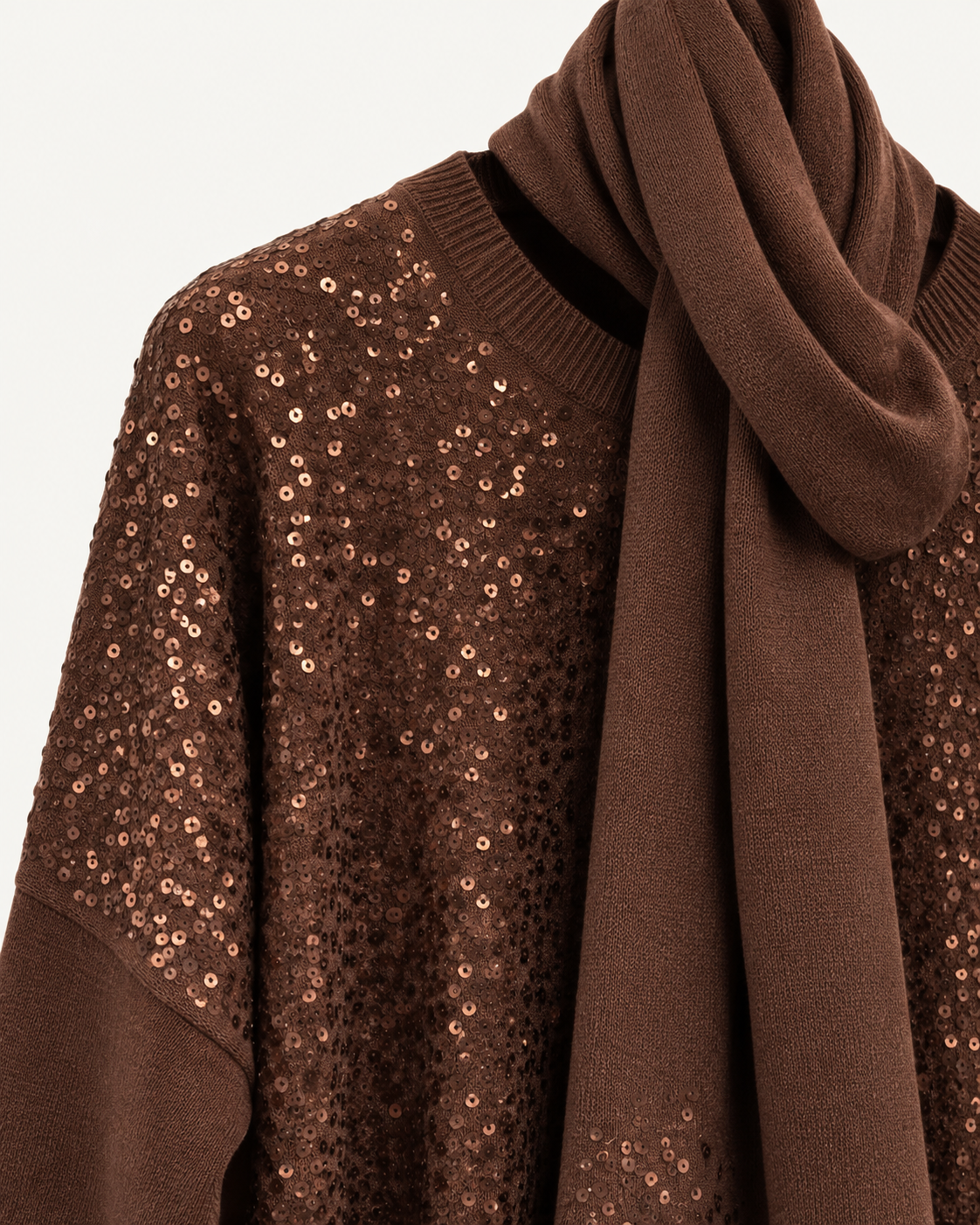 Maglia con Paillettes e Sciarpa Marrone Iconique