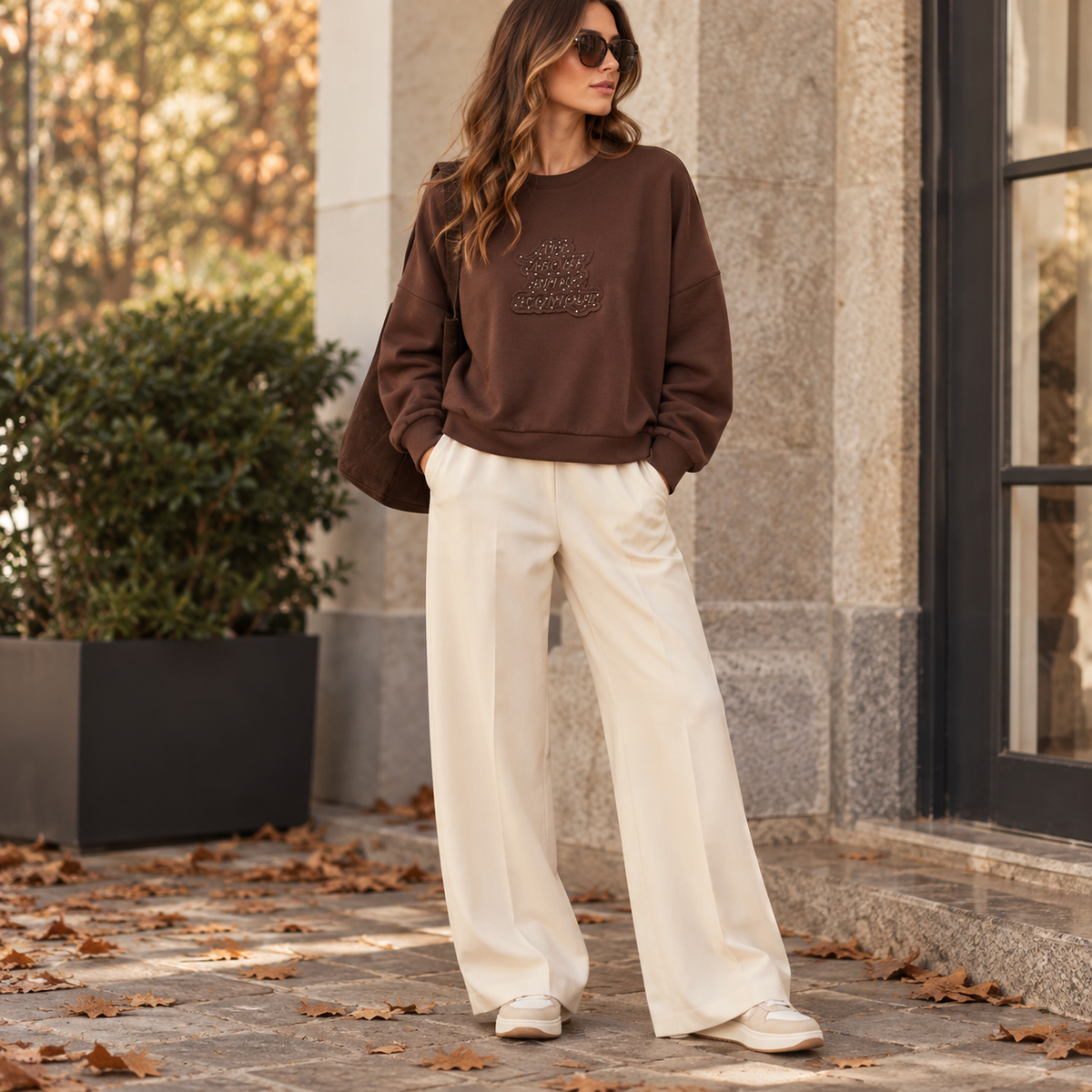 Felpa Cropped Marrone Iconique