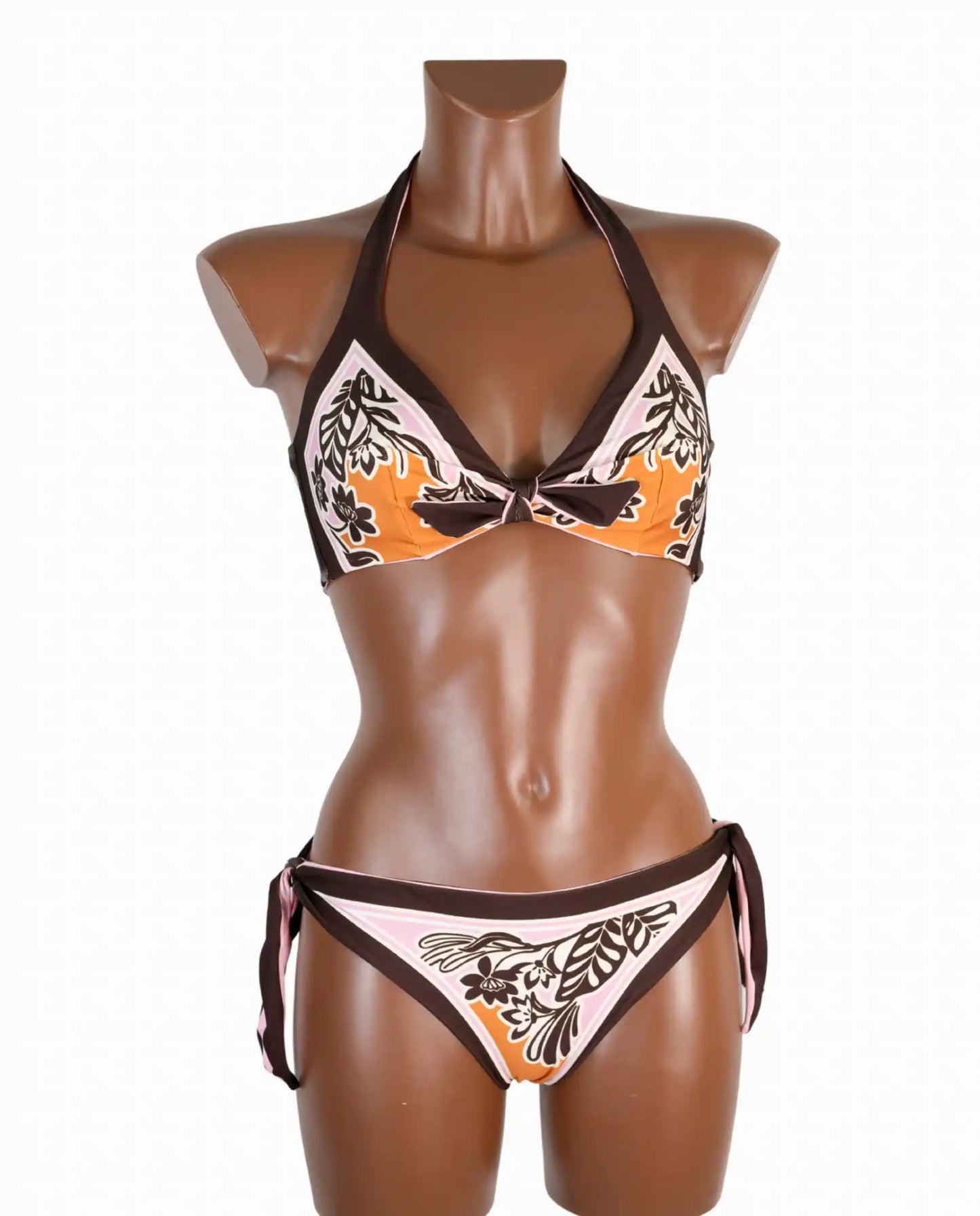 Bikini Triangolo Stampa Barocca Azzurro Bordeaux