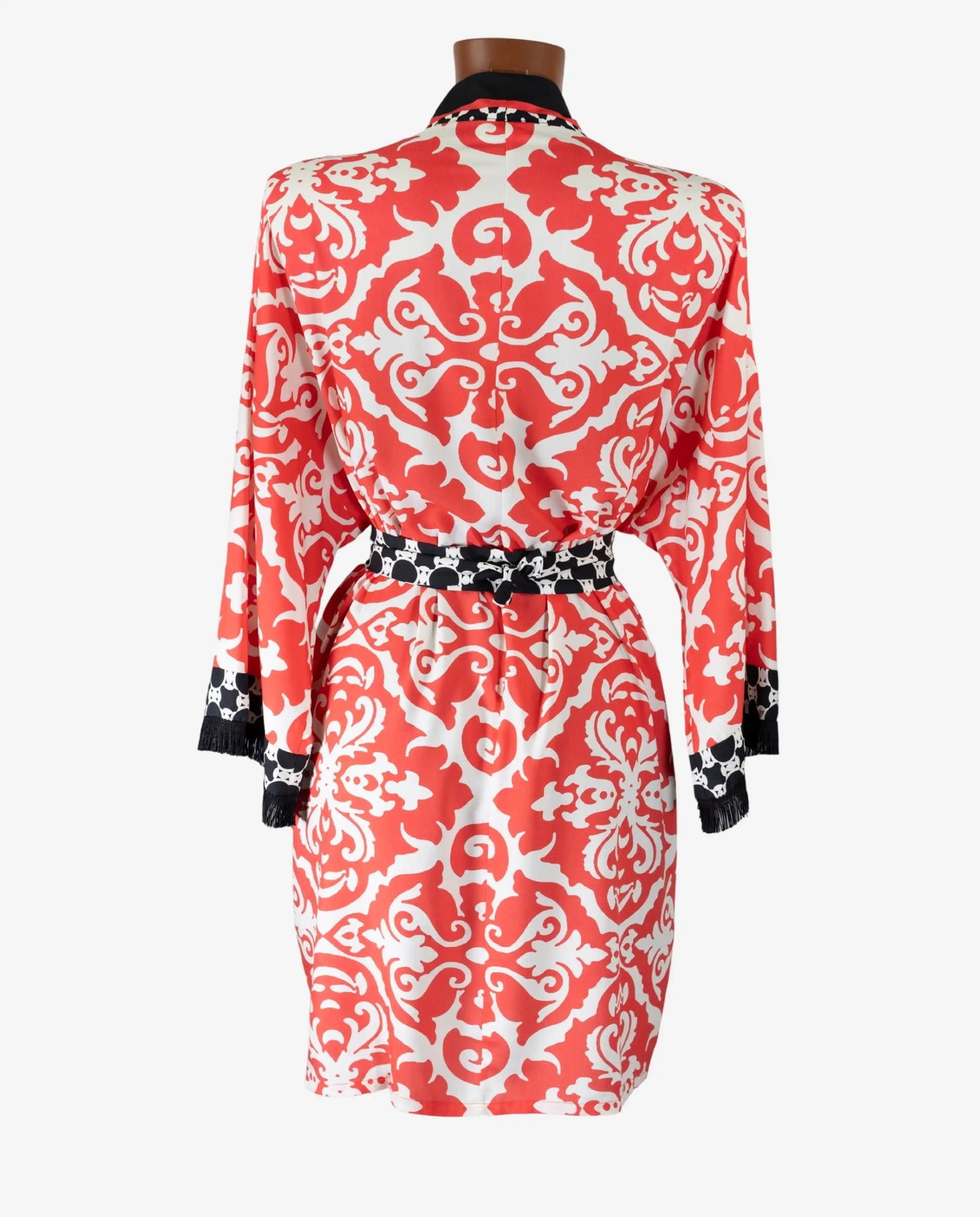 Kimono Corto Stampa Geometrica Nero Rosso