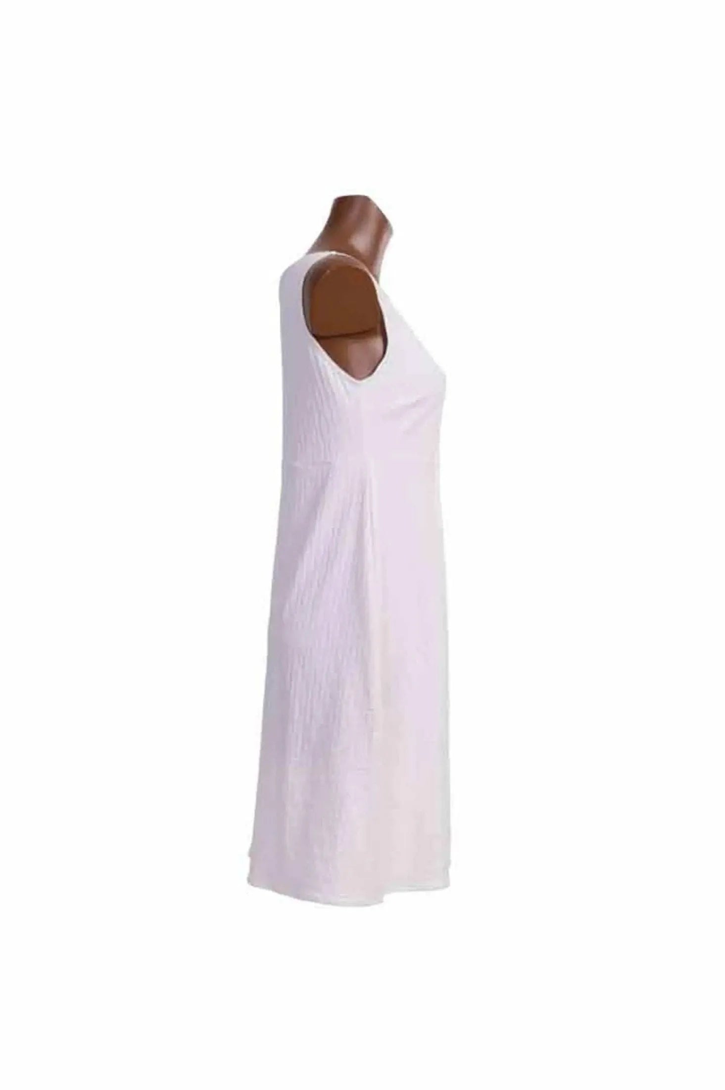 Abito midi smanicato Olivia Gold in lycra operata con linea svasata.