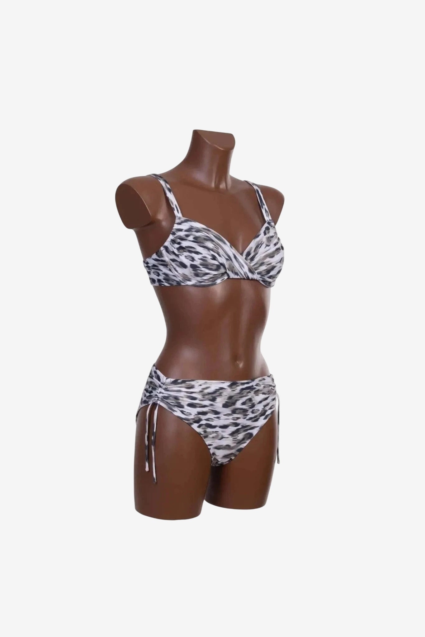 Bikini Roidal con ferretto e coppa C caratterizzato da una stampa animalier grigia e bianca.