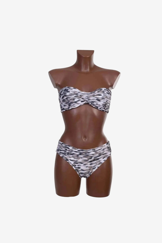Bikini a fascia Roidal con motivo animalier sfumato e dettagli arricciati su top e slip.
