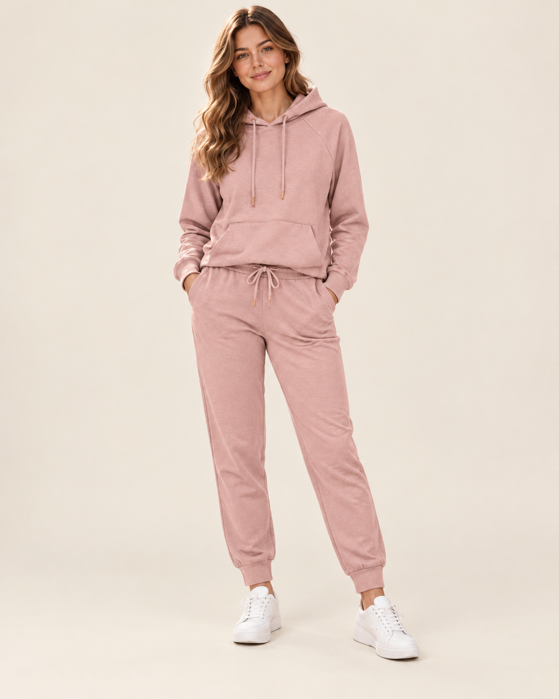 Tuta donna rosa cipria con cappuccio Selmark