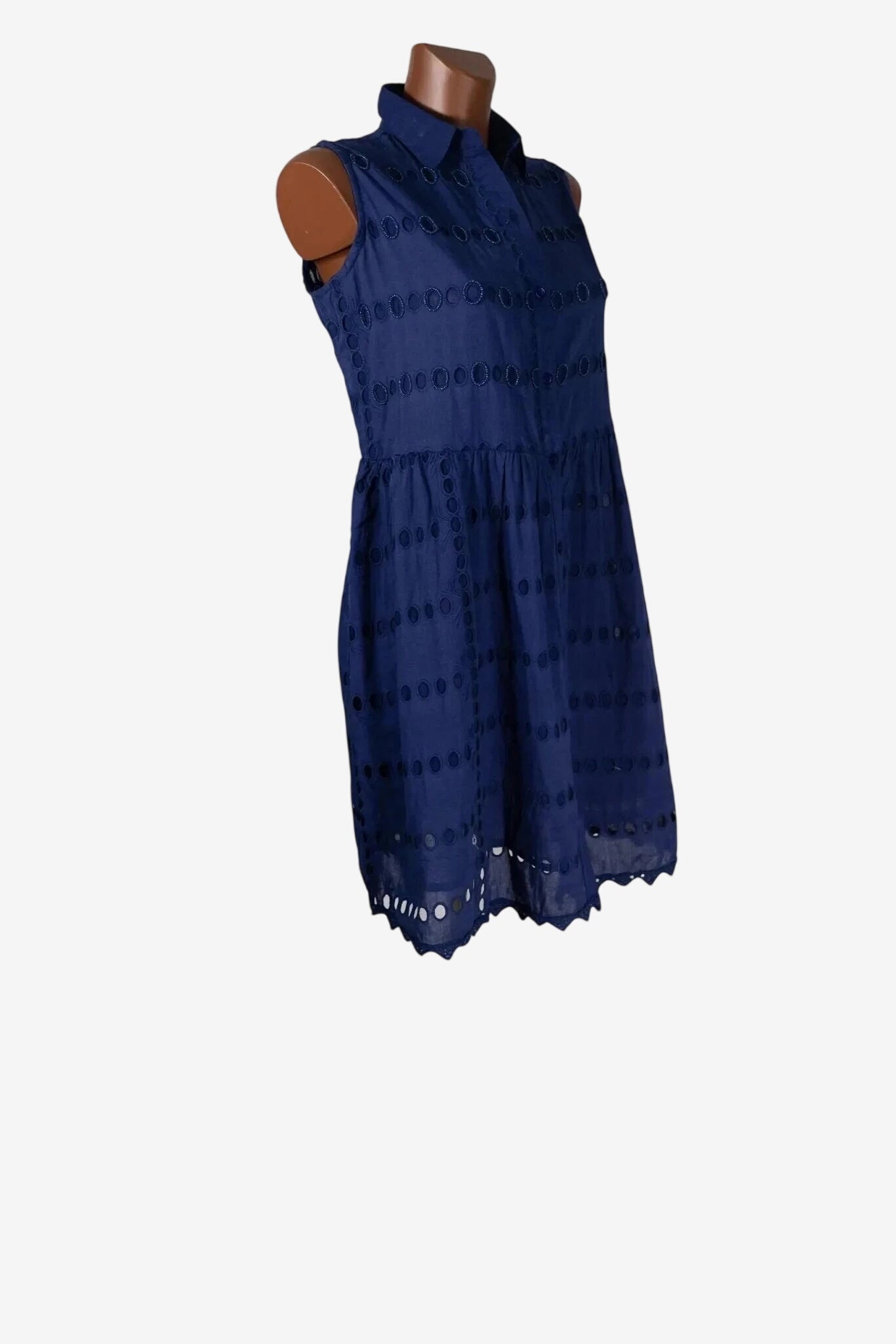 Camicione copricostume da donna Iconique blu in cotone con lavorazione traforata.