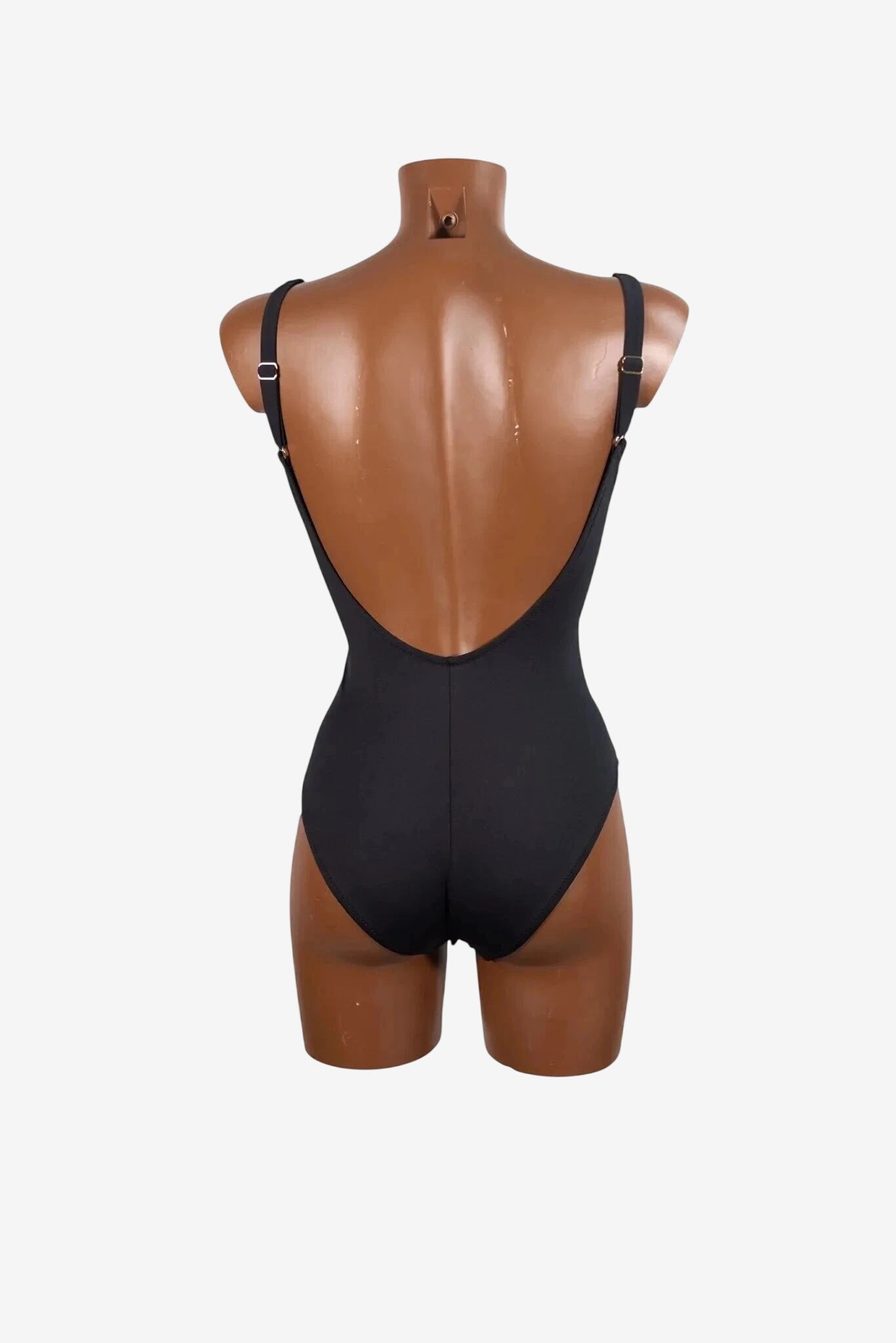Costume intero nero Marette con scollo profondo sulla schiena e spalline regolabili.