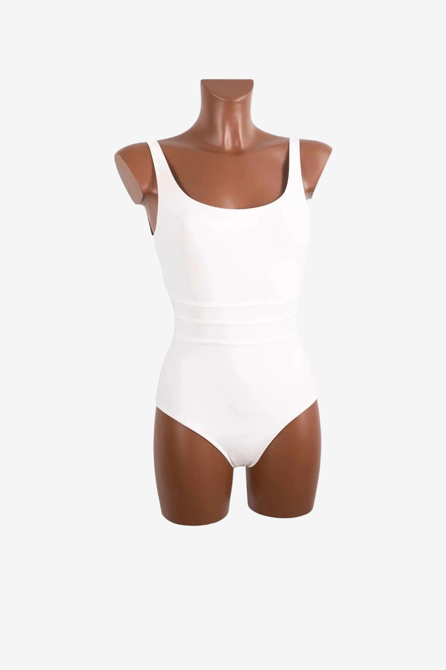 Costume intero bianco Roidal dal design elegante con scollo rotondo e dettagli in vita.