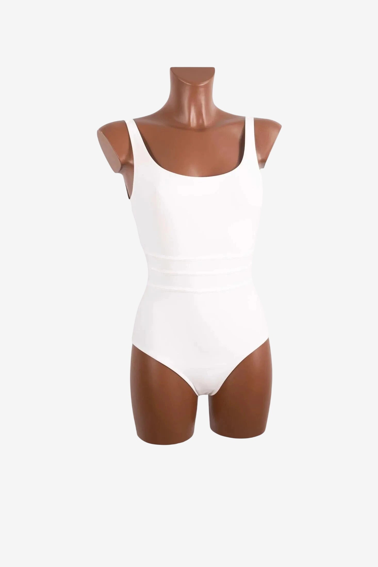 Costume intero bianco Roidal dal design elegante con scollo rotondo e dettagli in vita.